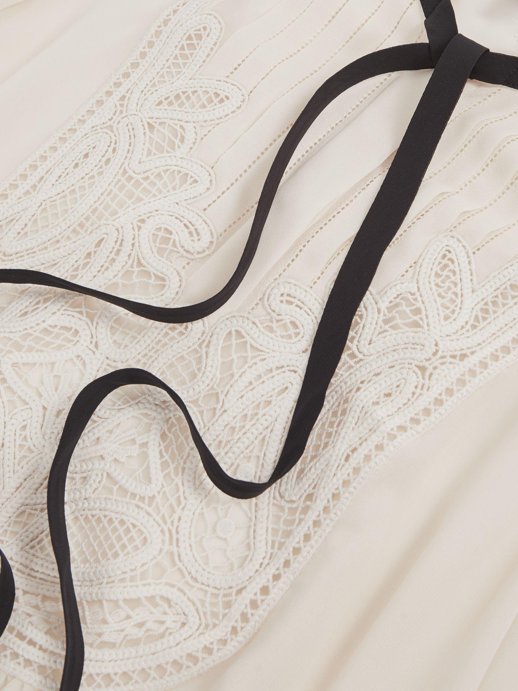 Lace-Embroidered Tie-Neck Shirt in Cream Product Image