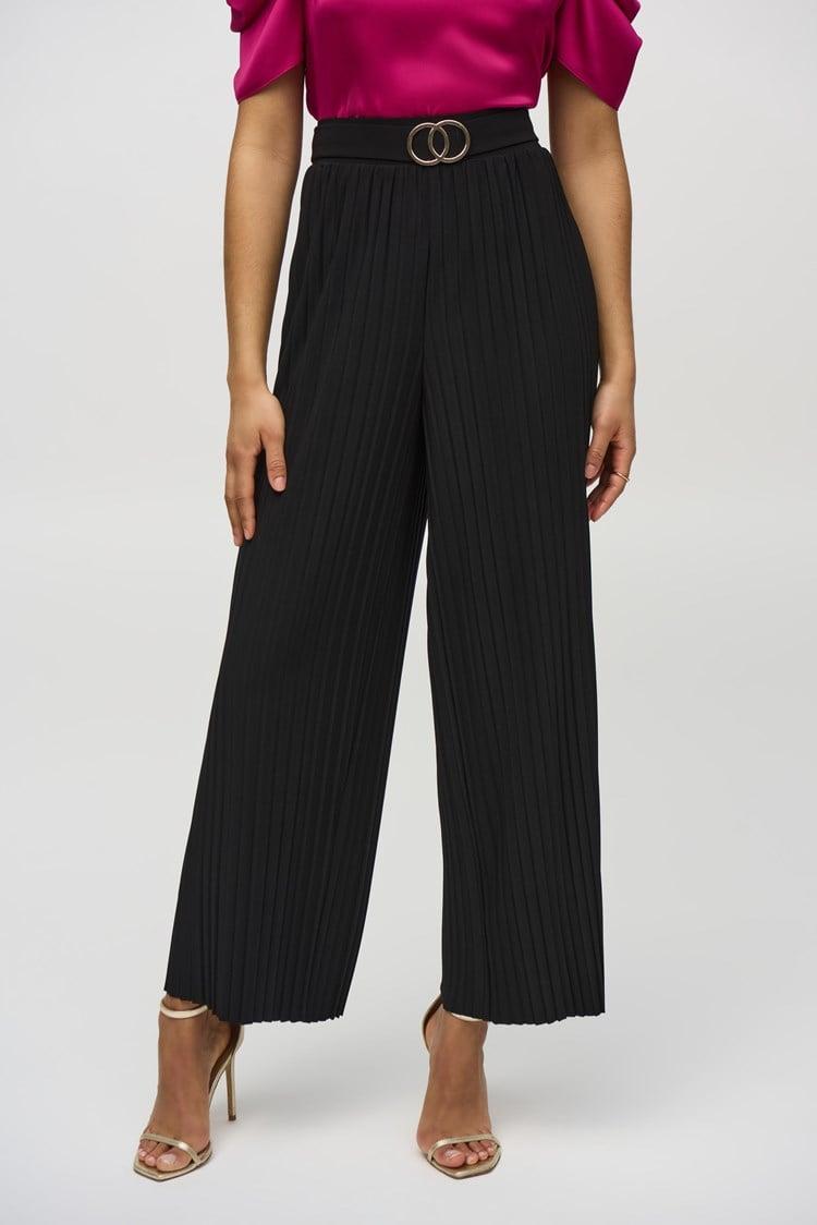 Pleated Silky Knit Wide-Leg Pants- Black Product Image