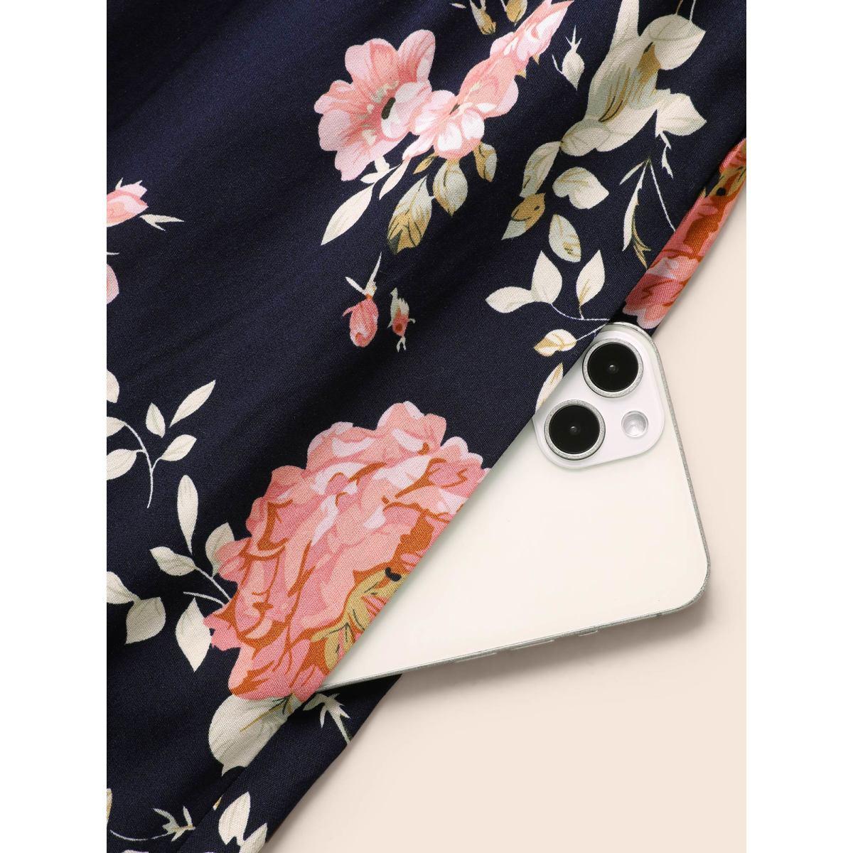 Plus Size Heart Neckline Contrast Webbing Cami Dress DarkBlue Women Elegant Woven ribbon&lace trim Heart neckline Sleeveless Curvy BloomChic 26/4X Product Image