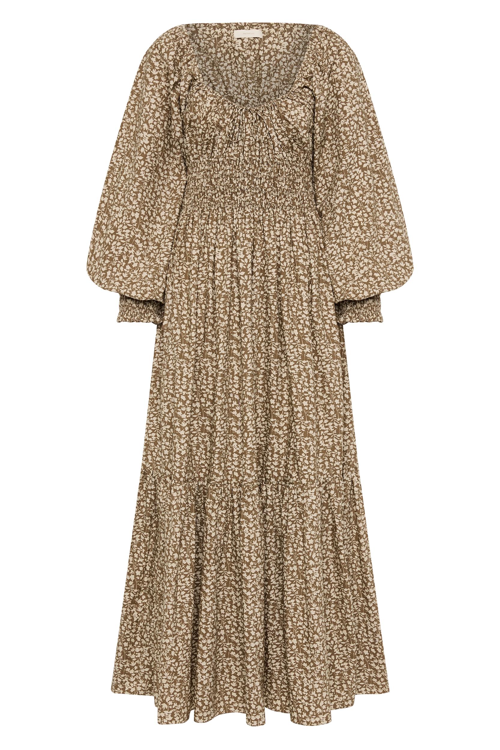 Fleur Maxi Dress Micro Leaves Walnut - Final Sale Product Image