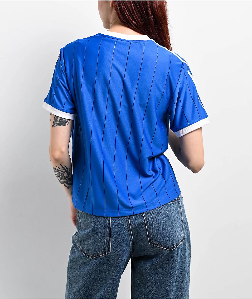 adidas Adicolor 3-Stripes Pinstripe Blue T-Shirt Product Image