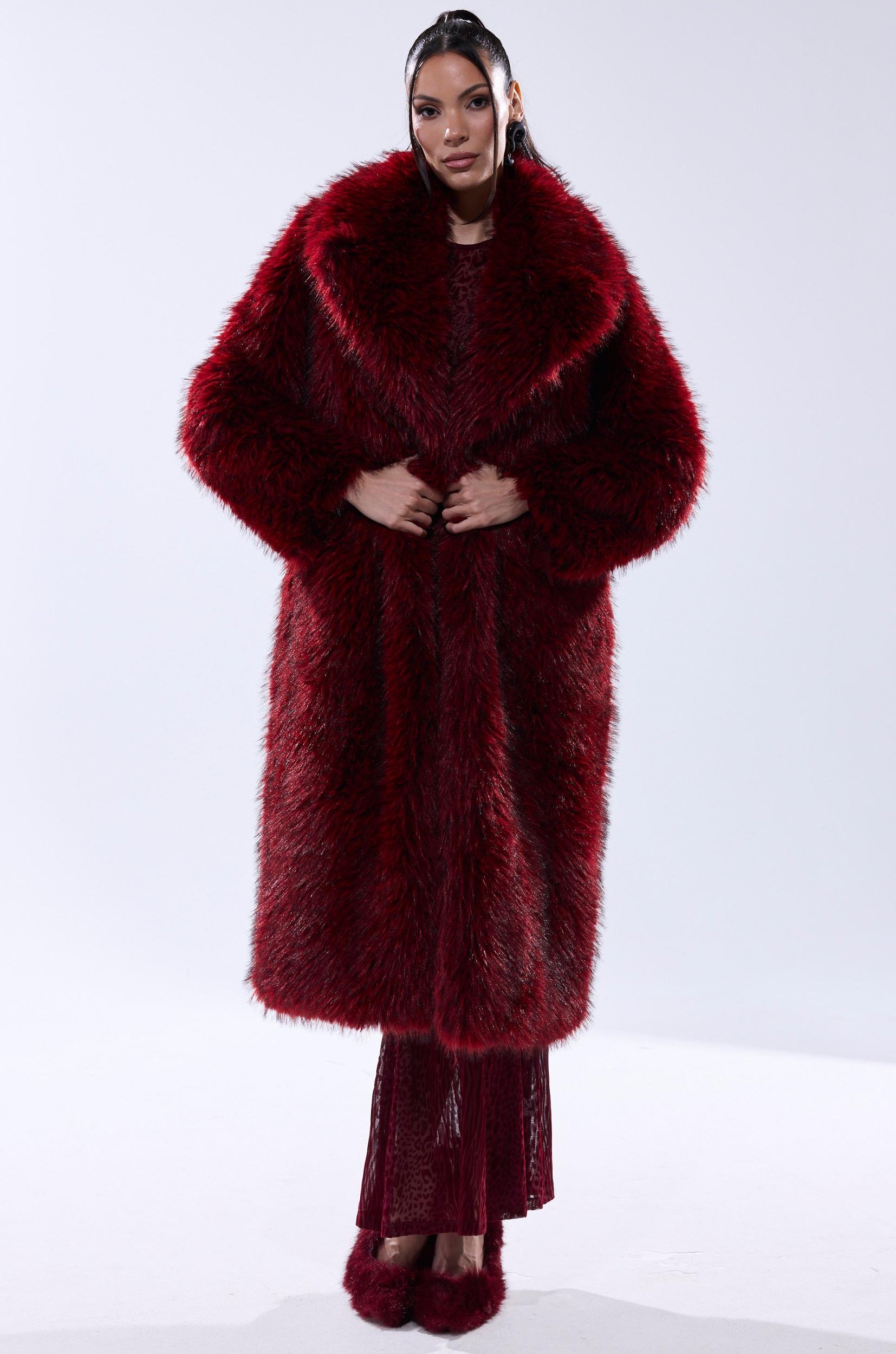 OSLO FAUX FUR COAT IN RED MULTI Product Image