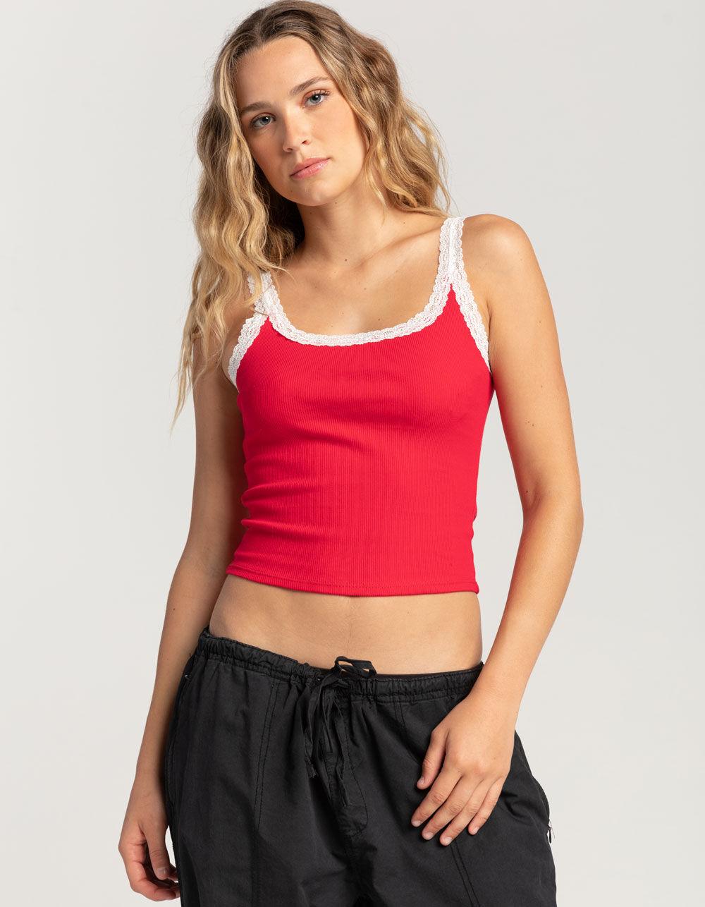 FULL TILT Lace Trim Womens Tank Top - PINK Product Image