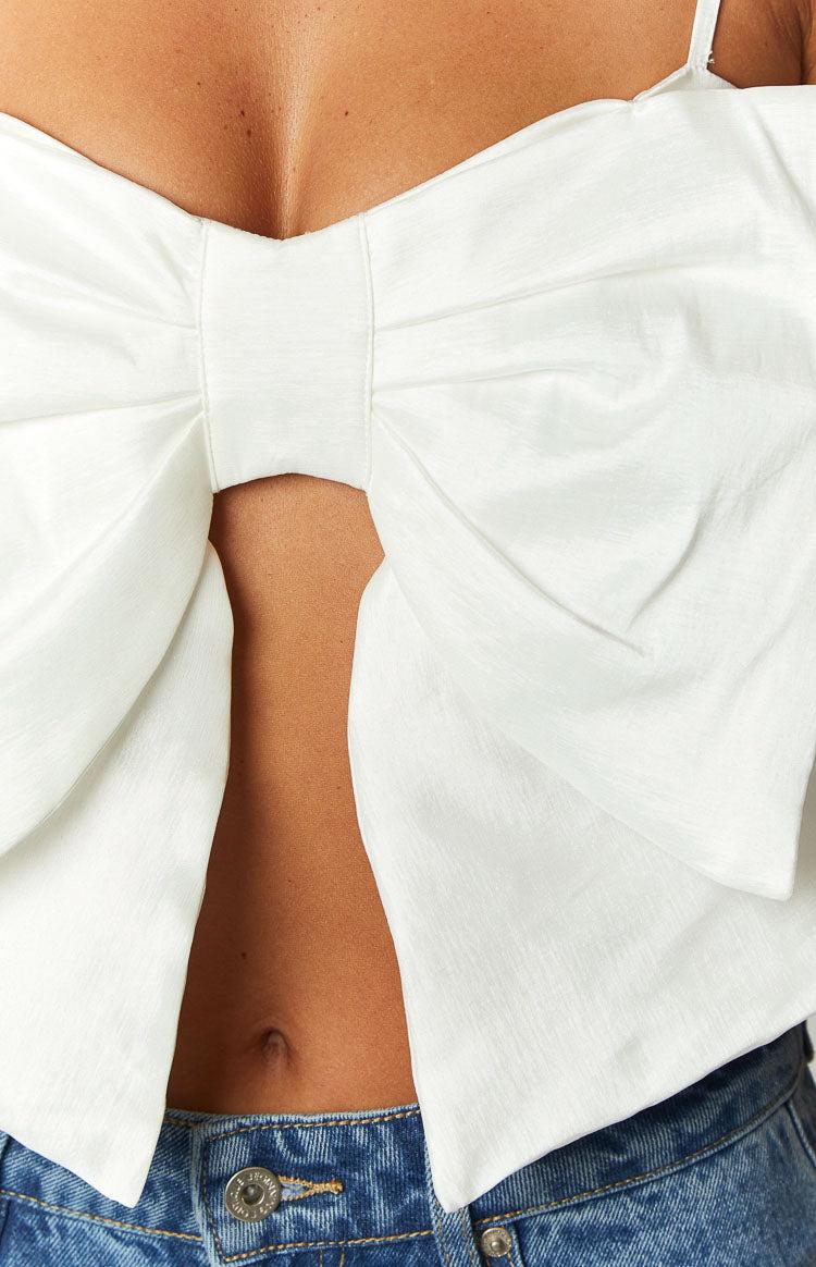 Isolde White Bow Crop Top Girls Product Image