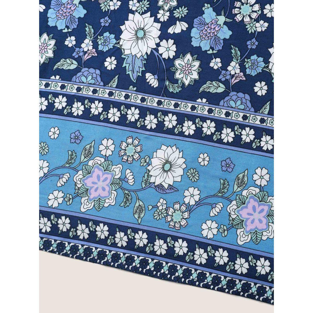 Plus Size Floral Print Contrast Cami Midi Dress Navy Women V-neck Sleeveless Curvy BloomChic 22-24/3X Product Image