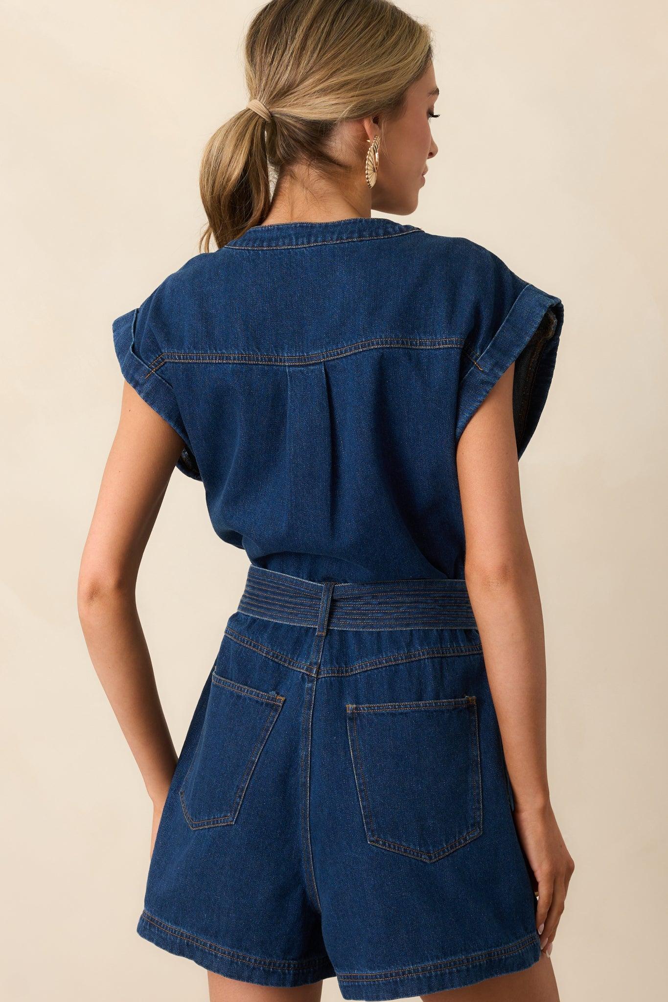 The Road Less Traveled Dark Wash Denim Romper Product Image