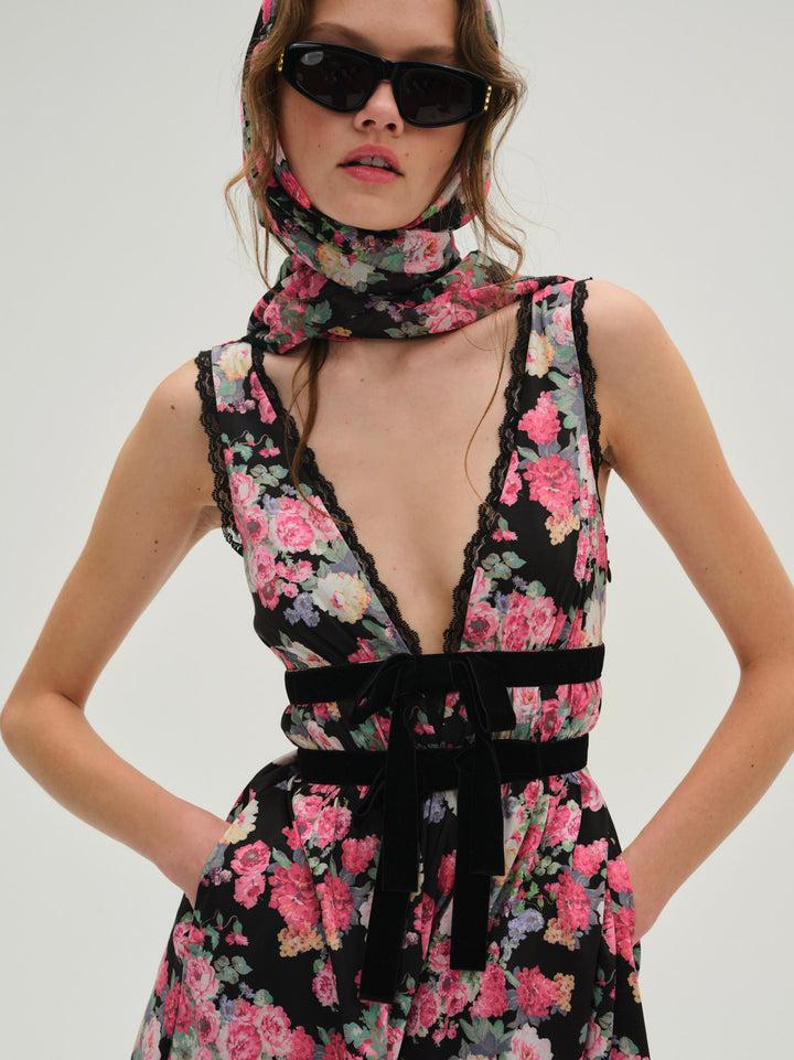 Mistletoe Bouquet Taffeta Midi Dress — Multi Product Image