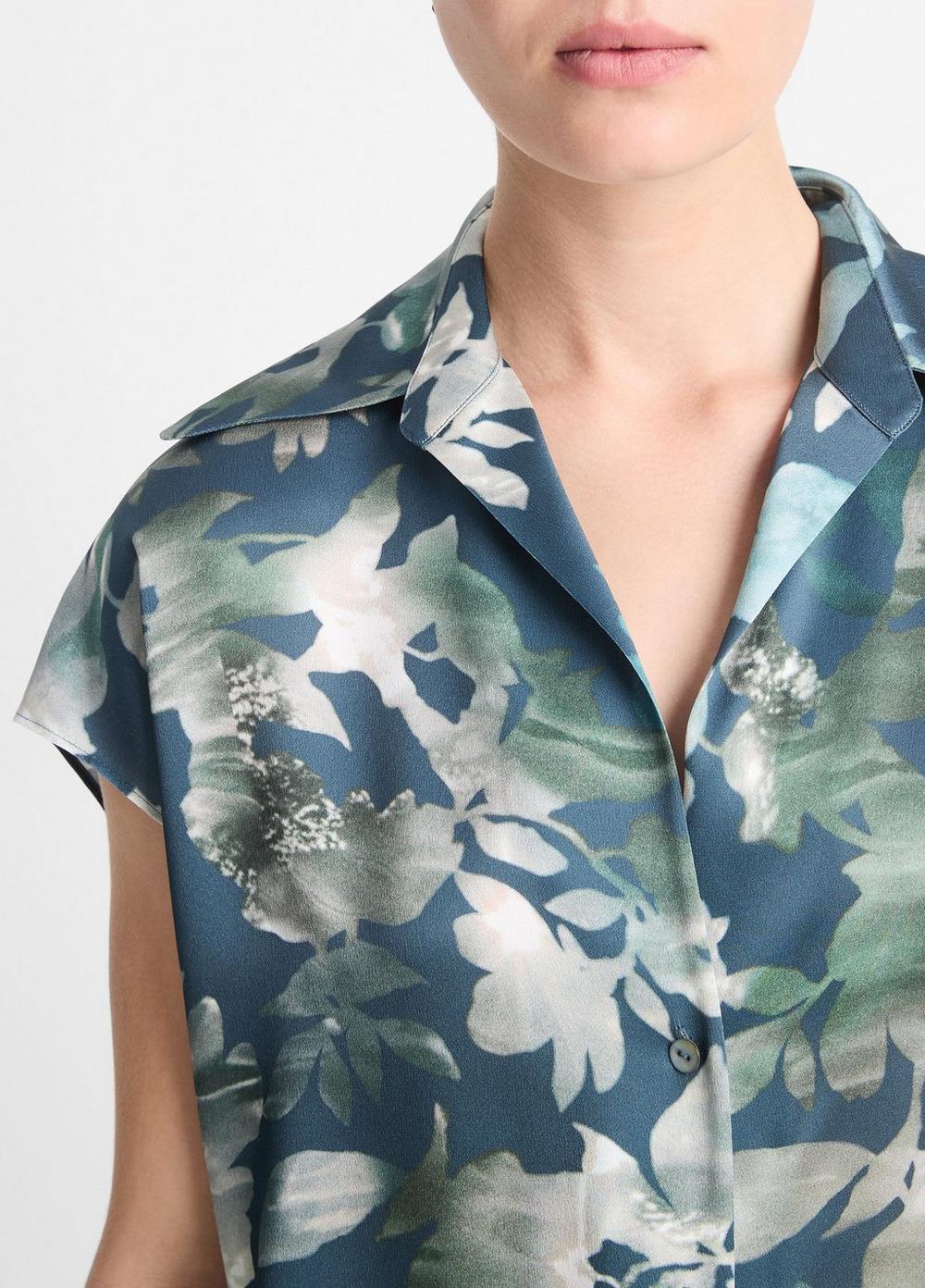 Shimmer Lake Silk Ruched-Back Cap-Sleeve Blouse Product Image