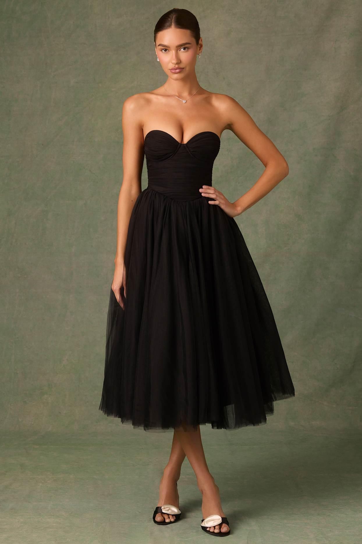 Tulle Corset Midaxi Dress in Black Product Image