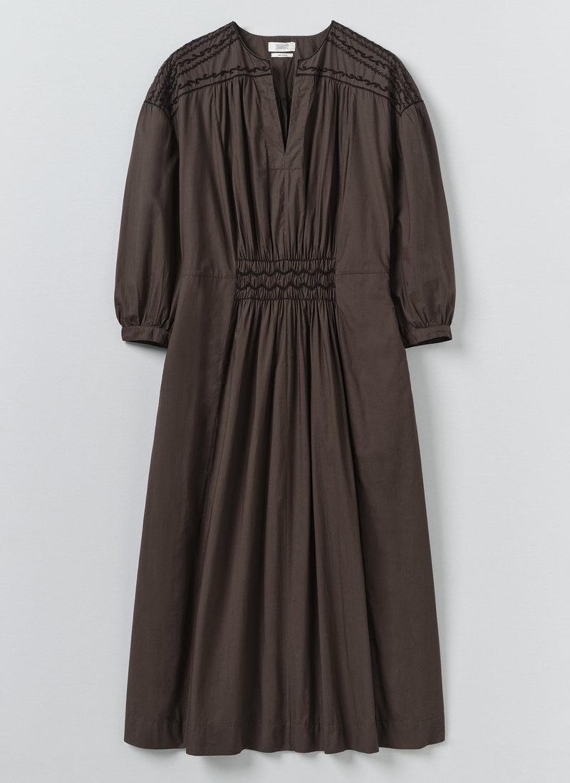 Contrast Smocked Cotton Dress | Black Walnut Product Image