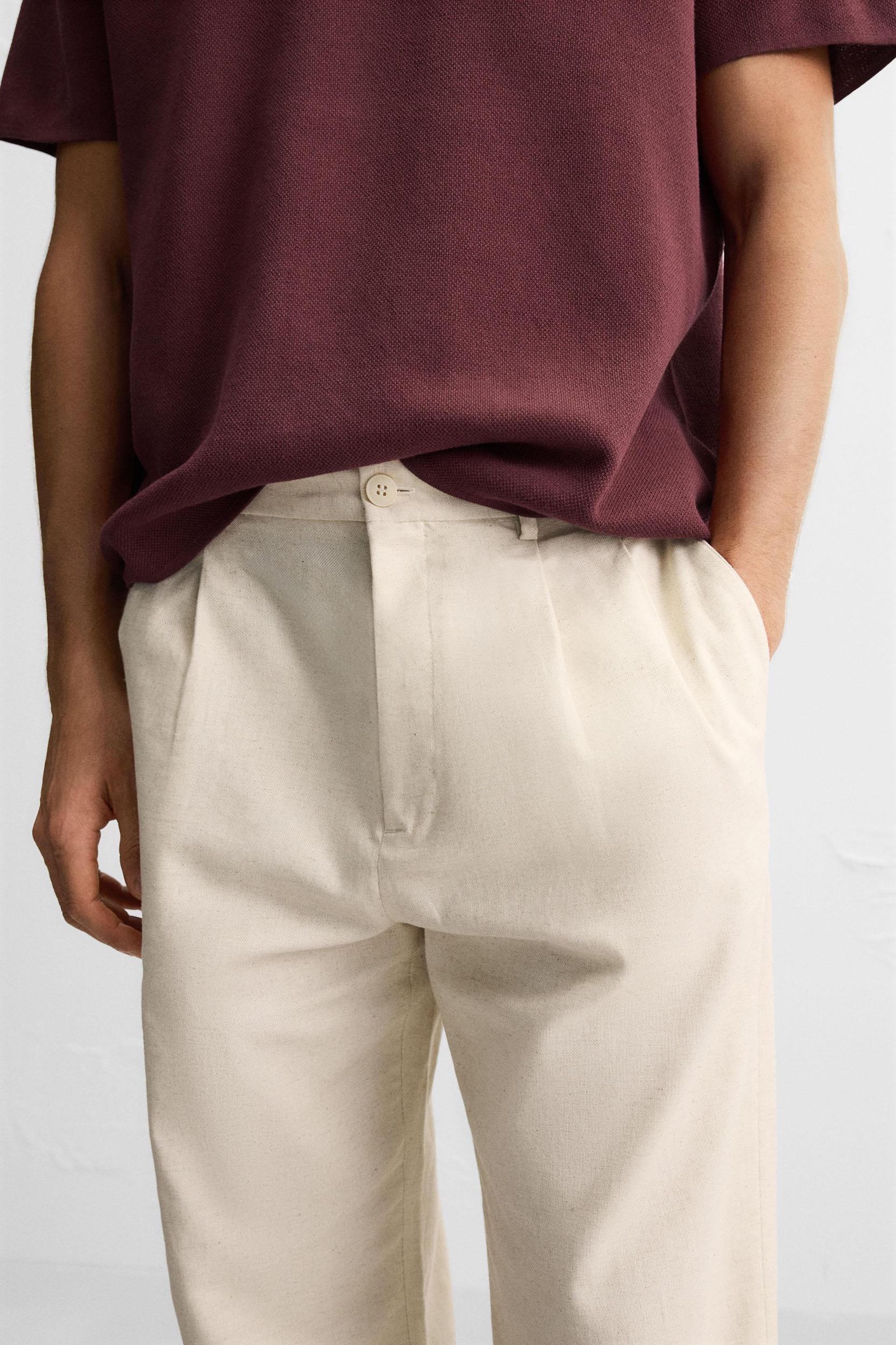 COTTON - LINEN PLEATED PANTS Product Image