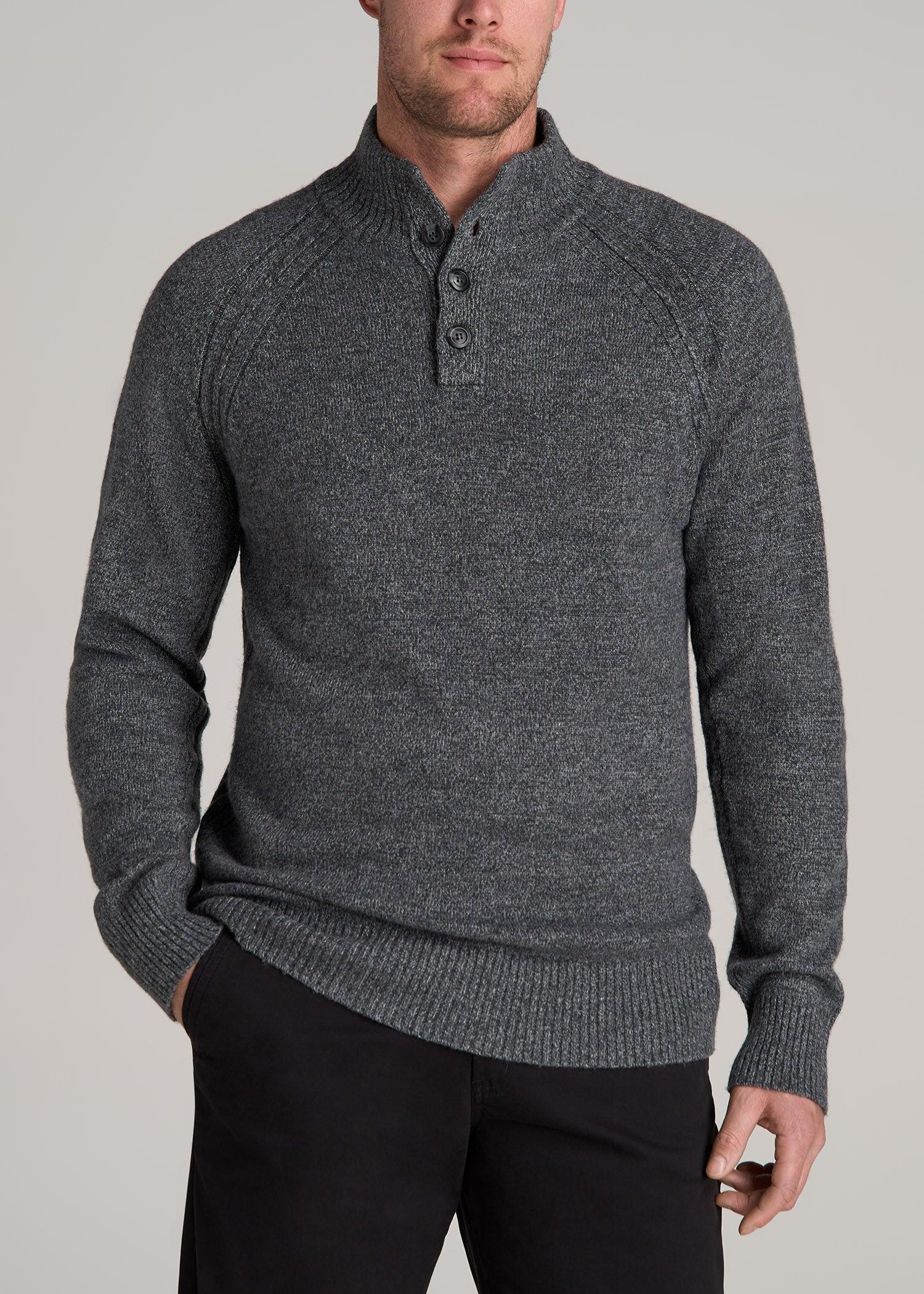 Three-Button Mock Neck Sweater for Tall Men in Deep Cobalt Mix Male Product Image
