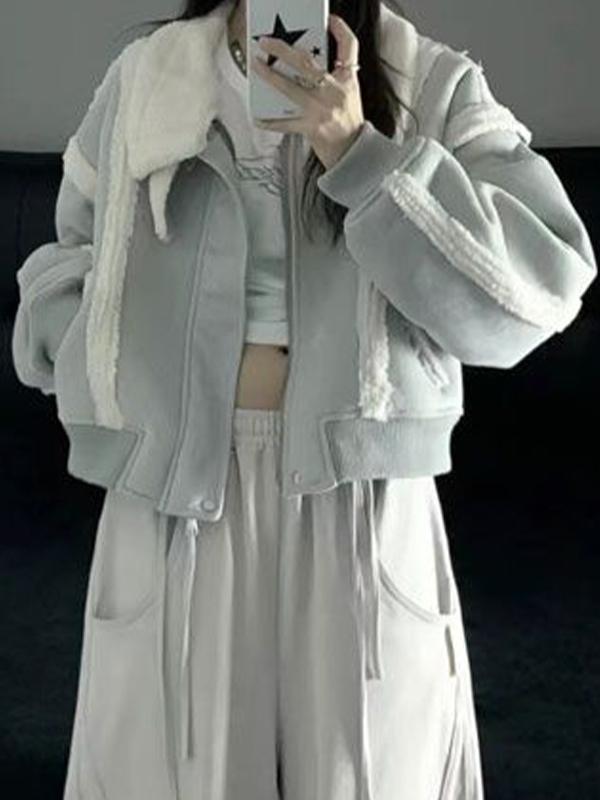 Suede Lambswool Splice Short Jacket Product Image