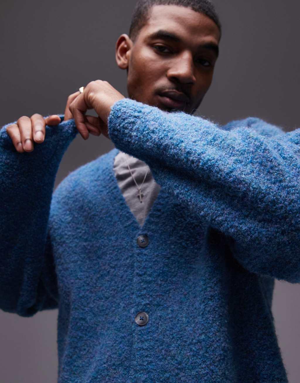 Topman relaxed fit cardigan in blue heather Product Image
