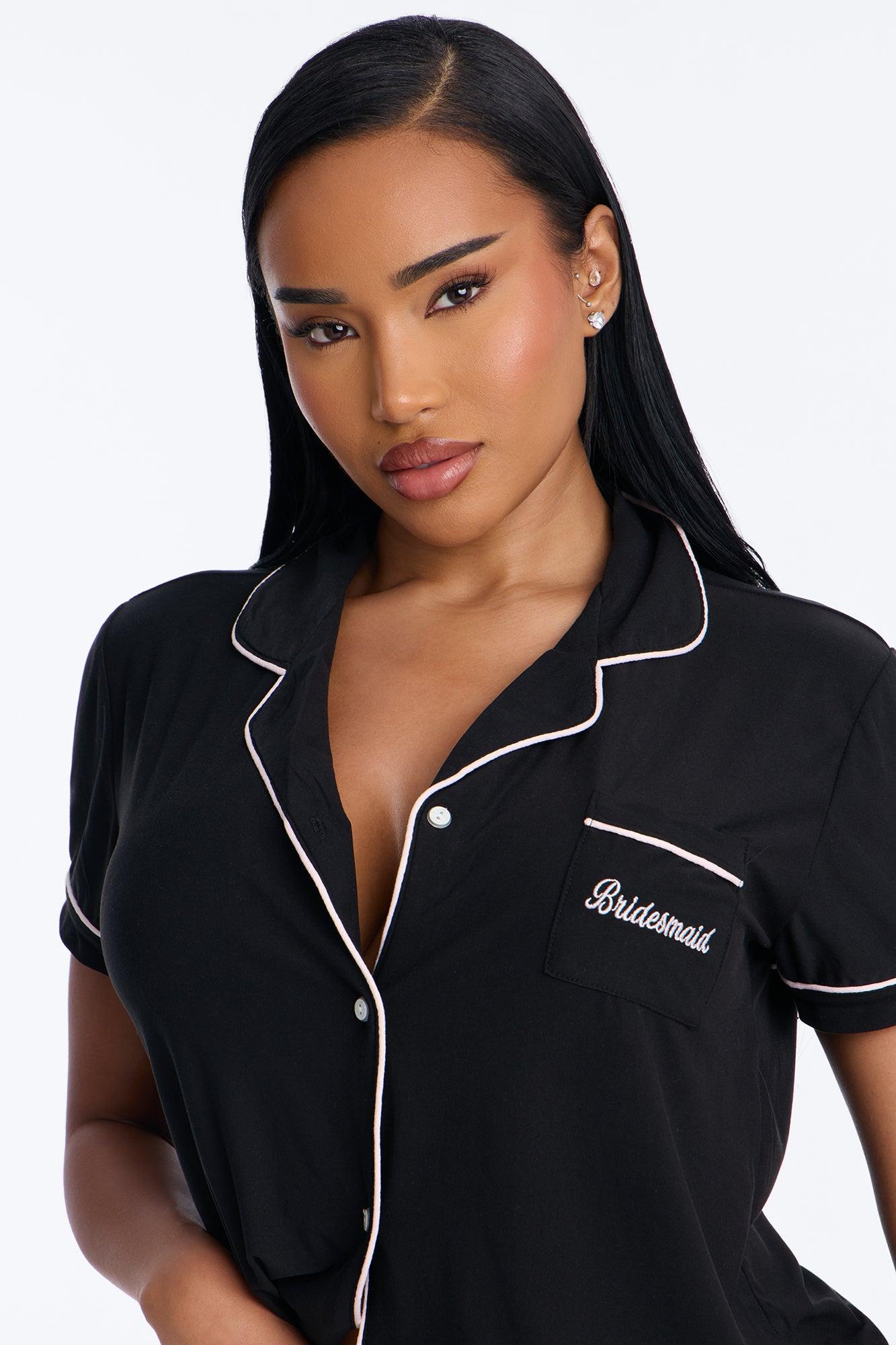 Bridesmaid Time Notch Collar PJ Pant Set - Black/Pink Female Product Image