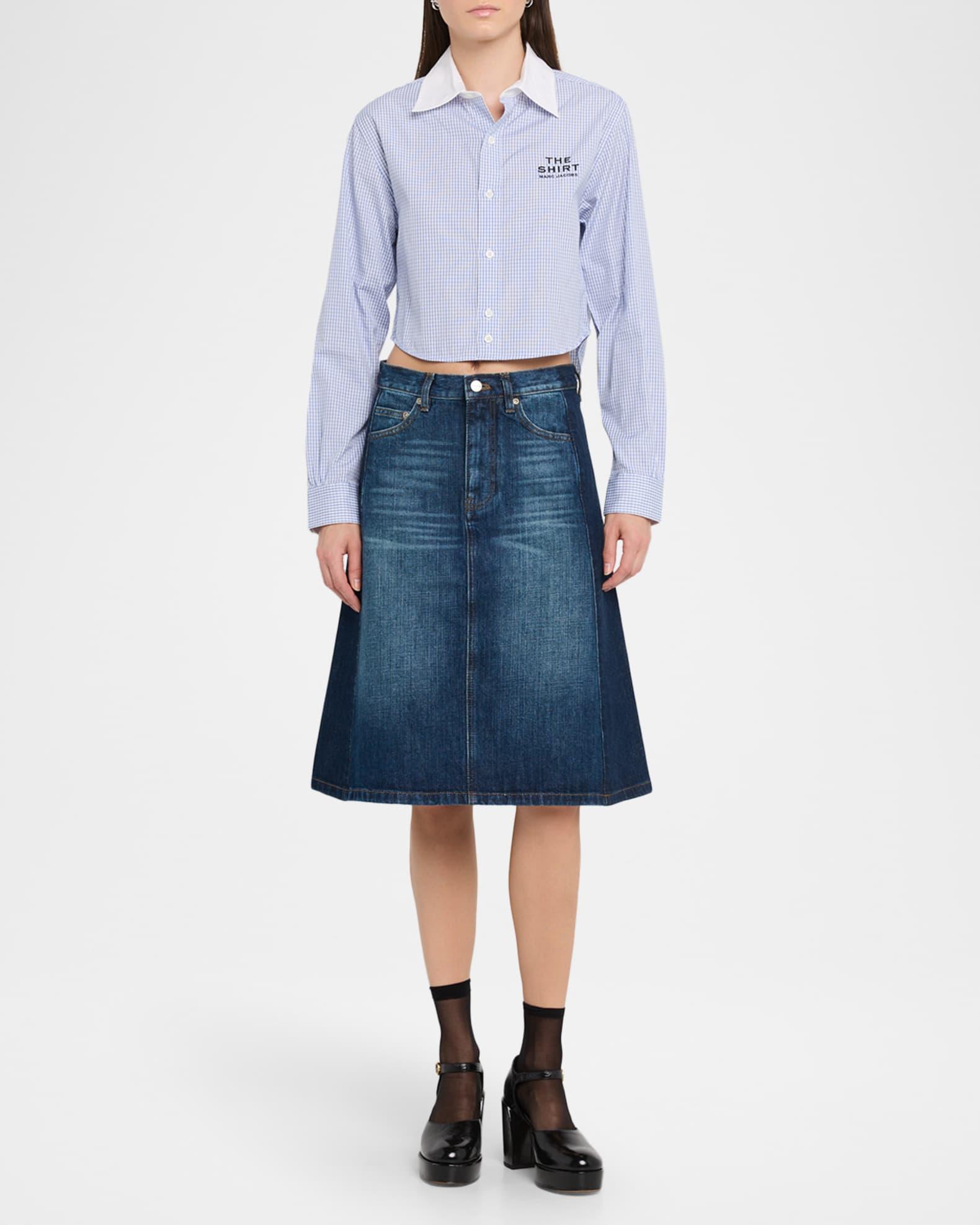 Two-Tone Denim Midi Skirt Product Image