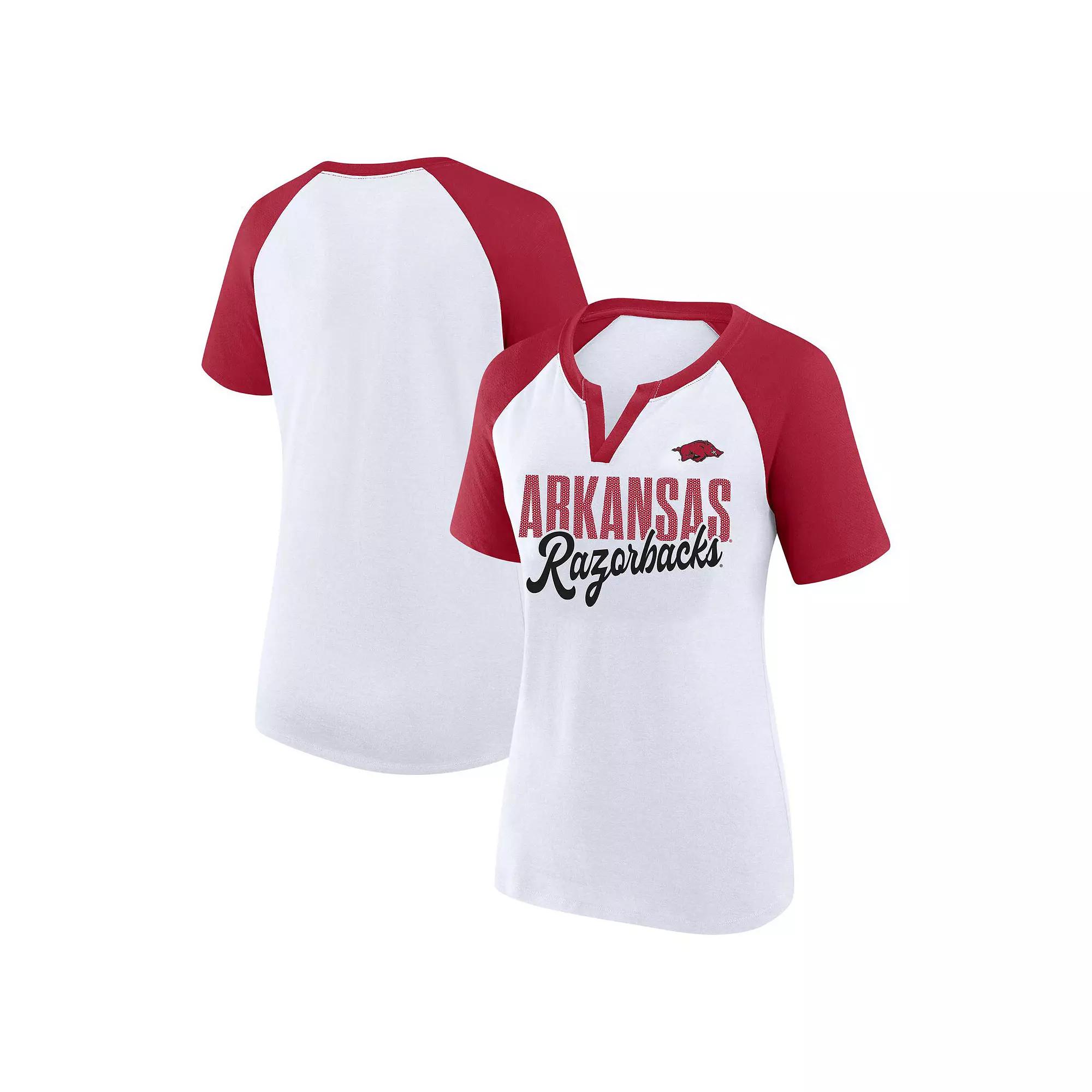 Women's Profile White/Cardinal Arkansas Razorbacks Plus Size Best Squad Shimmer Raglan Notch Neck T-Shirt, Size: 2XL Product Image