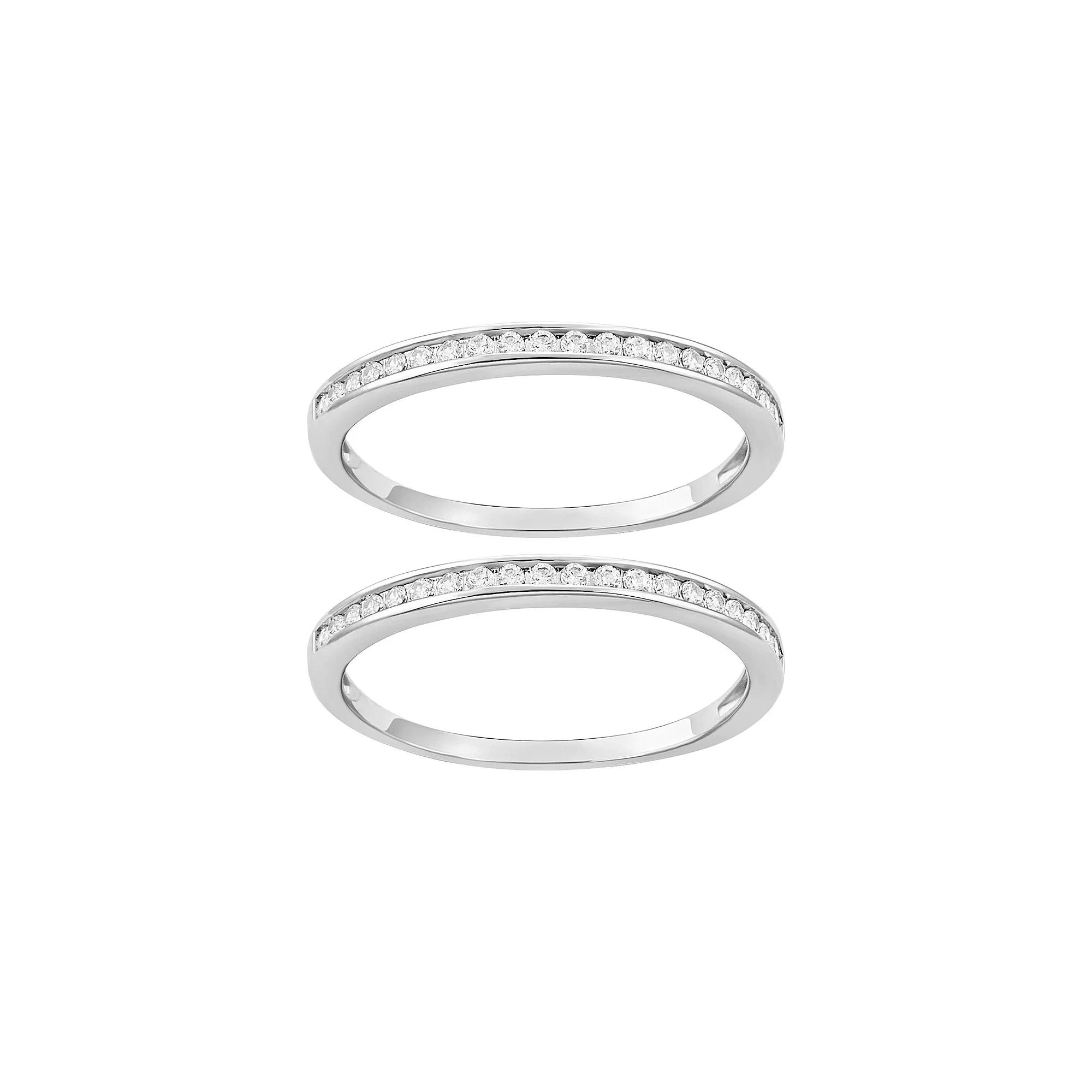 PRIMROSE Fine Silver Plated Cubic Zirconia Channel Set Double Band Ring, Women's, Size: 7, Silvertone White Product Image