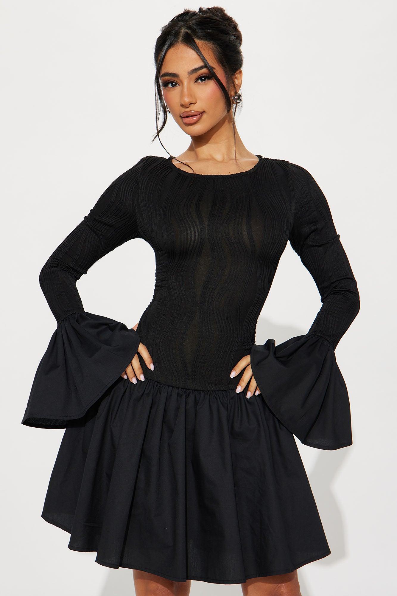 Mariella Bell Sleeve Mini Dress - Black Product Image
