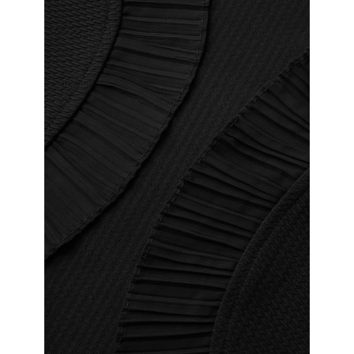 Plus Size Ruffled Curvy Hem Cropped Blazer Black Women Elegant Woven ribbon&lace trim Bishop sleeve Long Sleeve Non 14-16/1X Romantic Blazers BloomChic Product Image