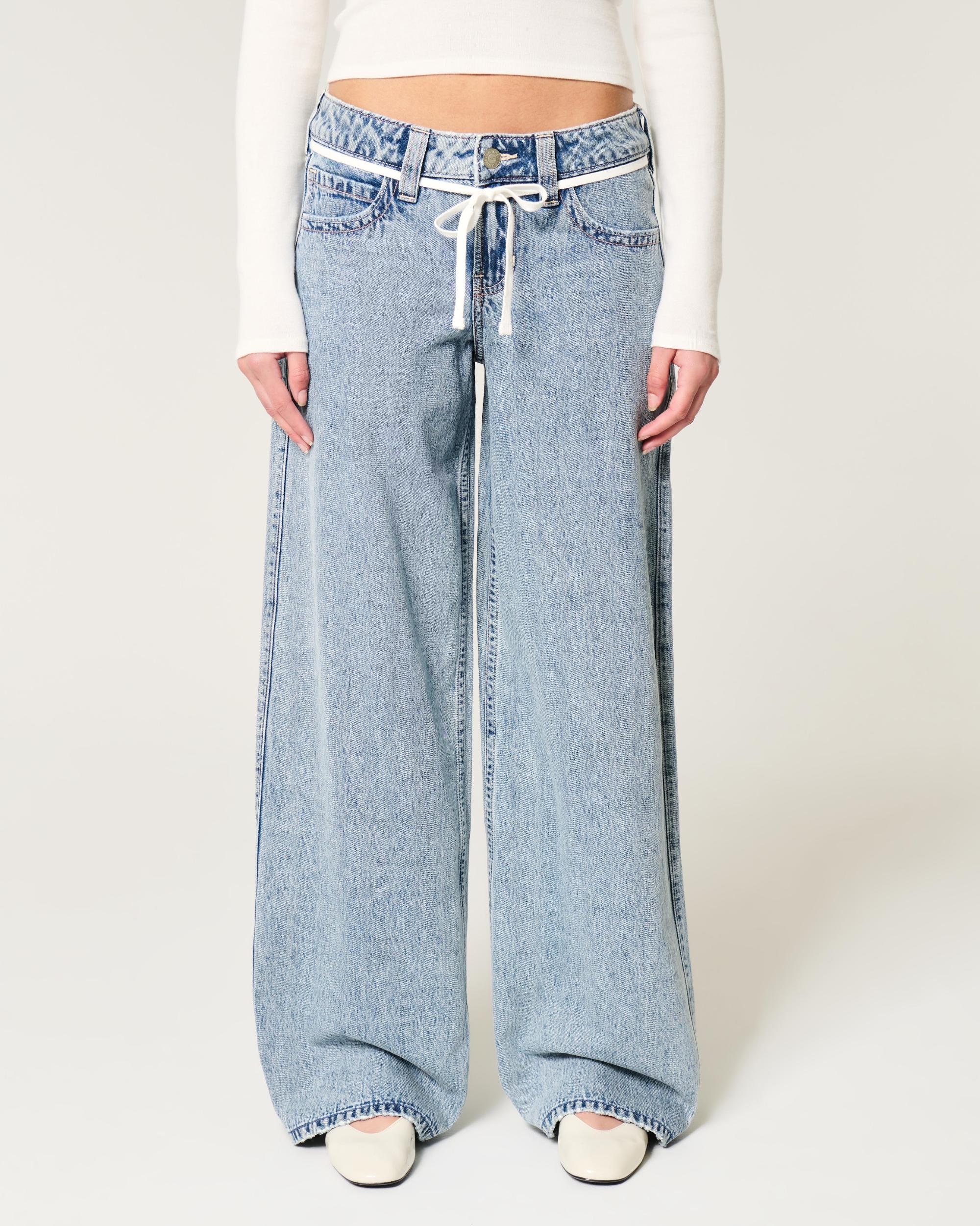 Low-Rise Light Wash Shoelace Super Baggy Jeans Product Image