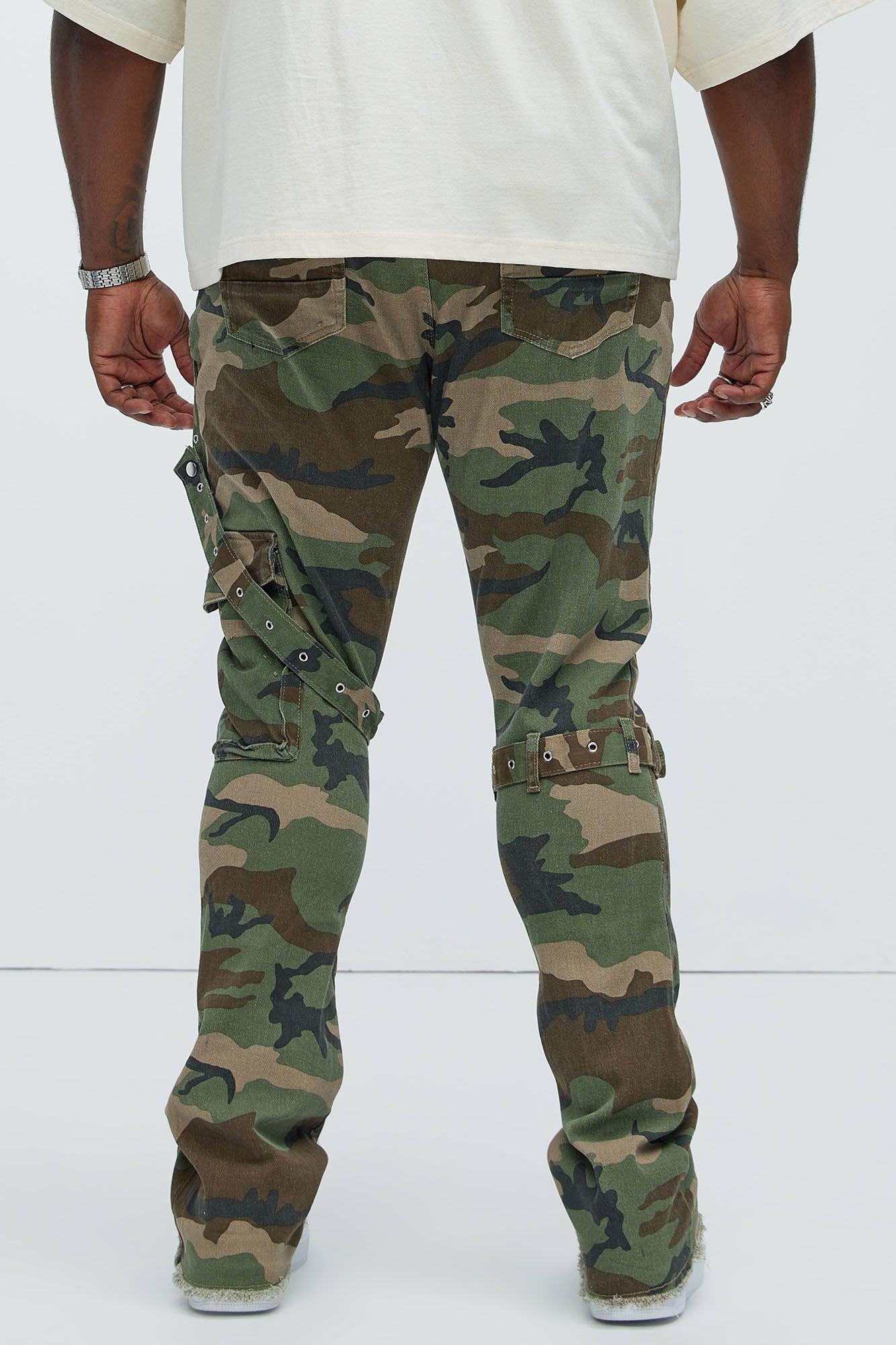 With The Straps Camo Stacked Skinny Flare Pants - Camouflage Product Image