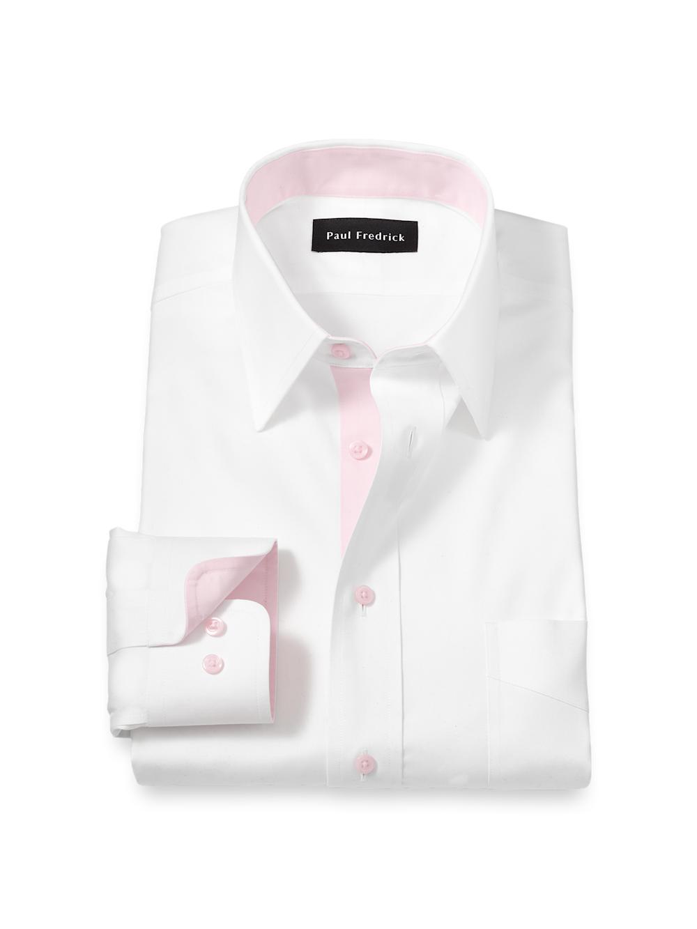 Comfort Stretch Non-Iron Solid Dress Shirt With Contrast Trim - White/pink Product Image