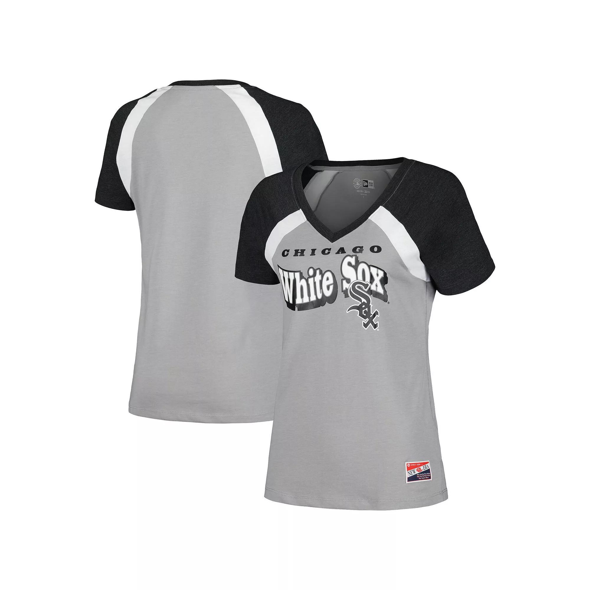 Women's New Era Gray Chicago White Sox Heathered Raglan V-Neck T-Shirt, Size: Large, Grey Product Image