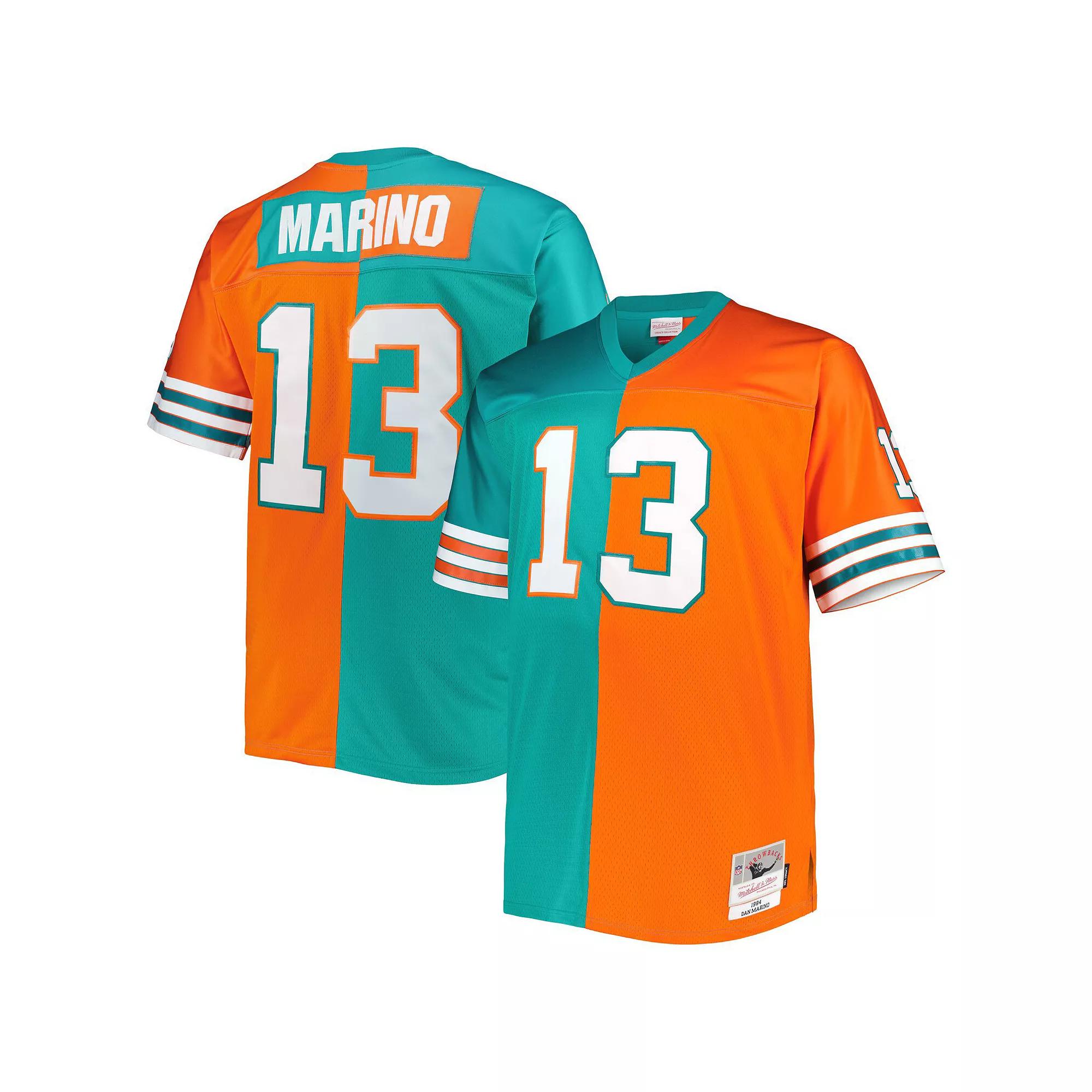 Men's Mitchell & Ness Dan Marino Aqua/Orange Miami Dolphins Big & Tall Split Legacy Retired Player Replica Jersey, Size: 5XB, Turquoise A Product Image