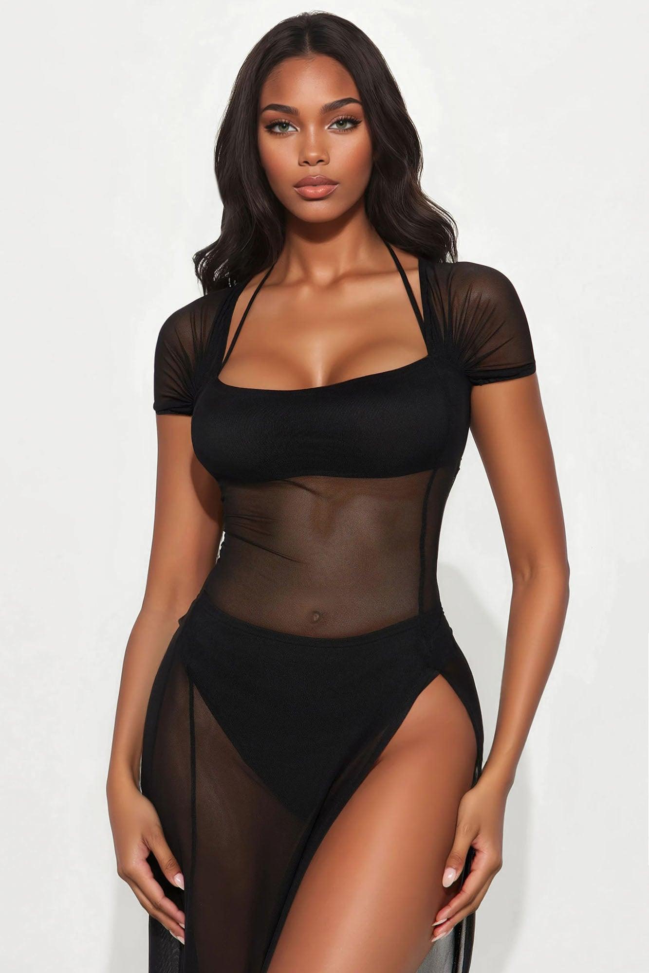 Midnight Temptation Sheer Maxi Dress - Black Female Product Image