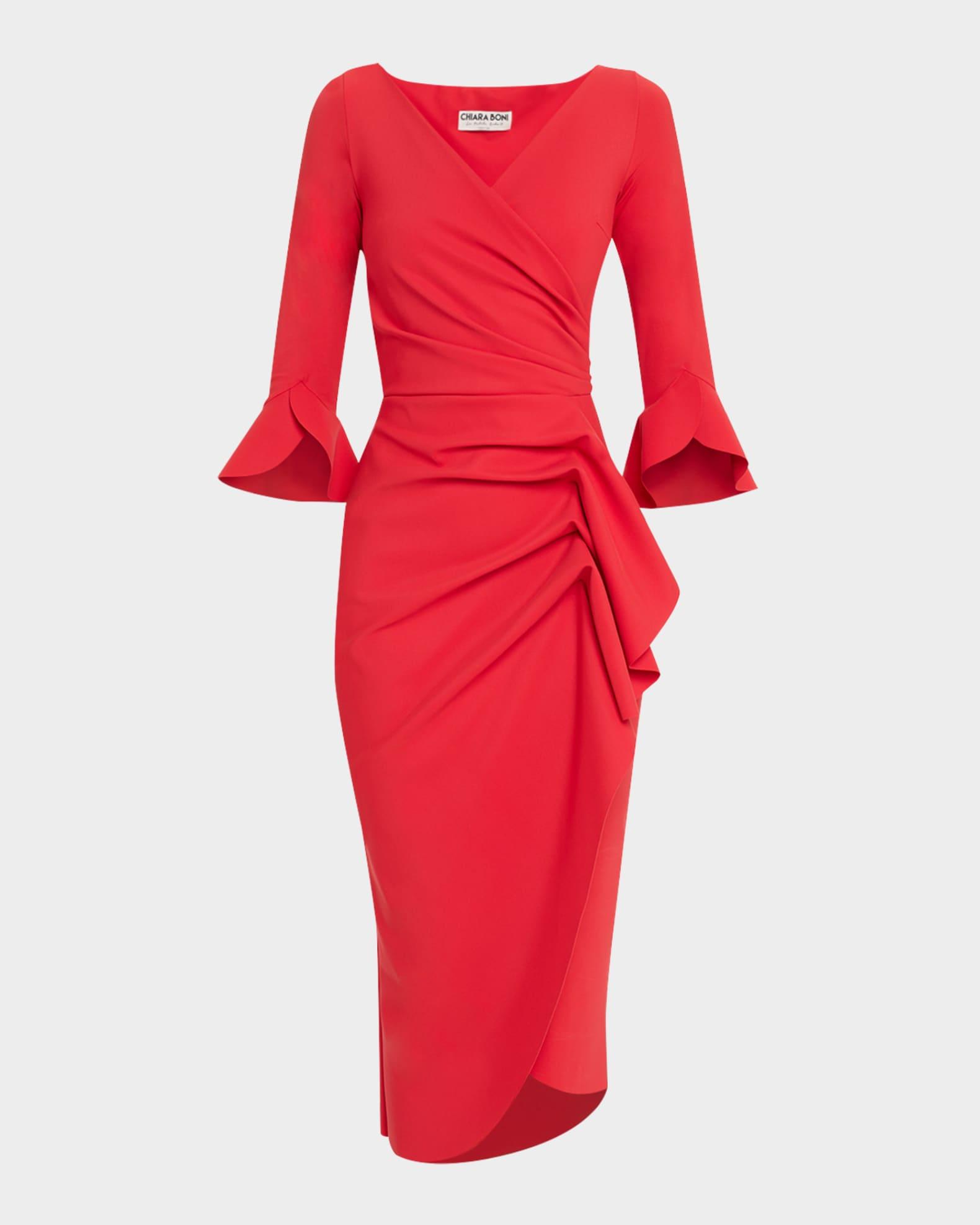 Triwan Ruched Side-Drape Jersey Midi Dress Product Image