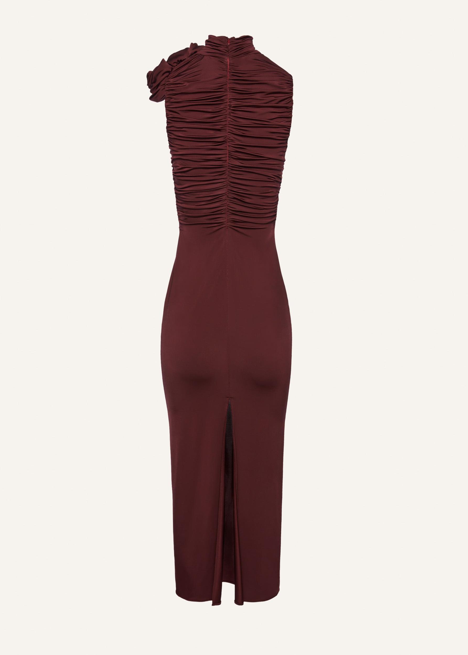 Ruched mock neck midi dress in bordeaux Product Image