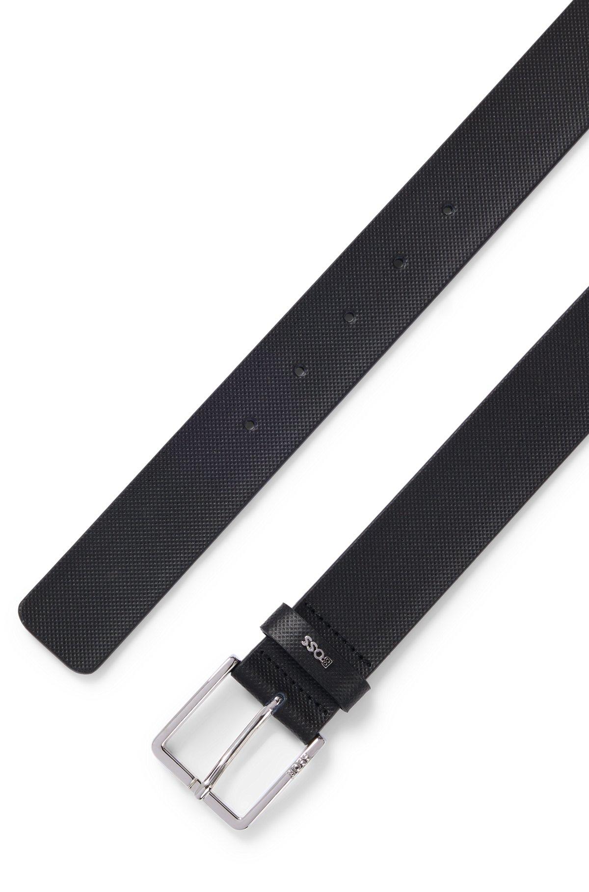 BOSS - Structured-leather belt with logo keeper - Black Product Image