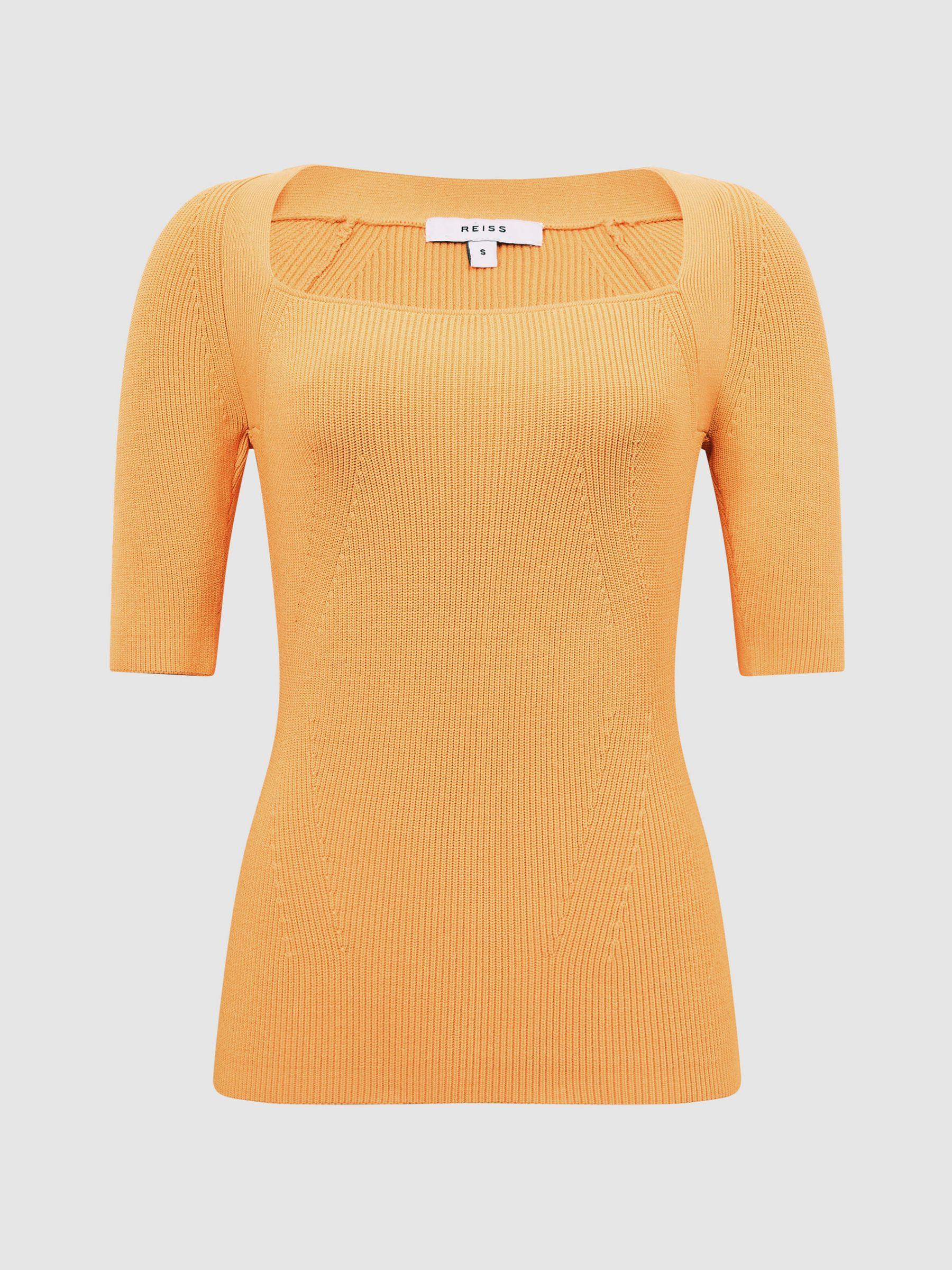 Square Neck Ribbed Top in Orange Product Image