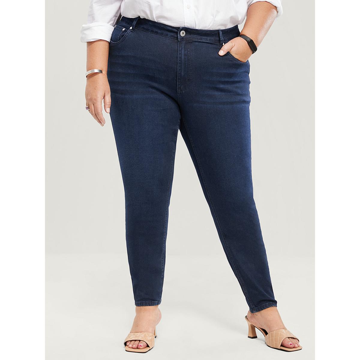 Plus Size Skinny Very Stretchy High Rise Dark Wash Sculpt Waist Full Jeans Women Navy Office Plain High stretch Pocket Jeans BloomChic 16/1X Product Image