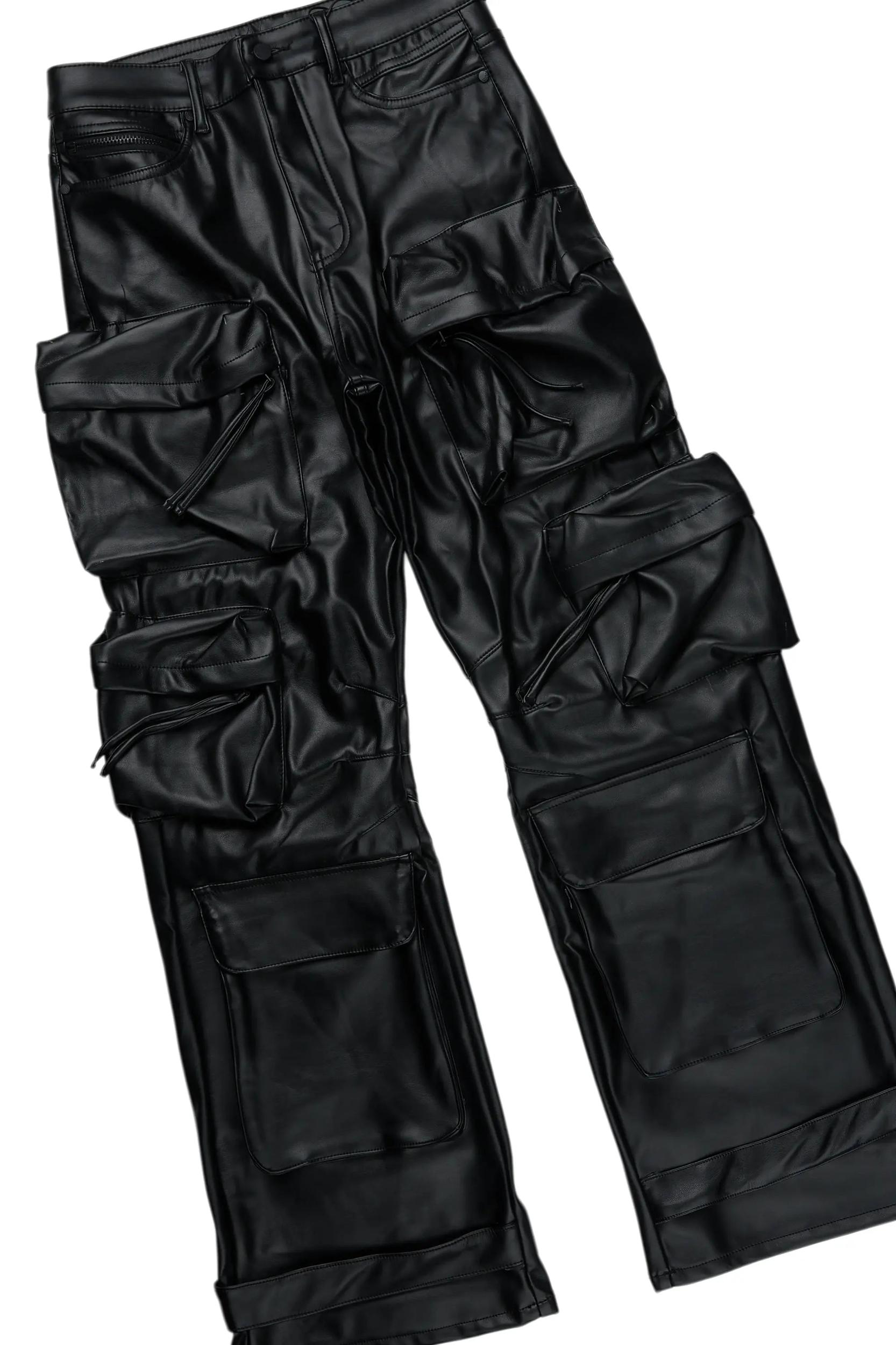 Sana Black Hoodie/Baggy Fit PU Jean Bundle Male Product Image