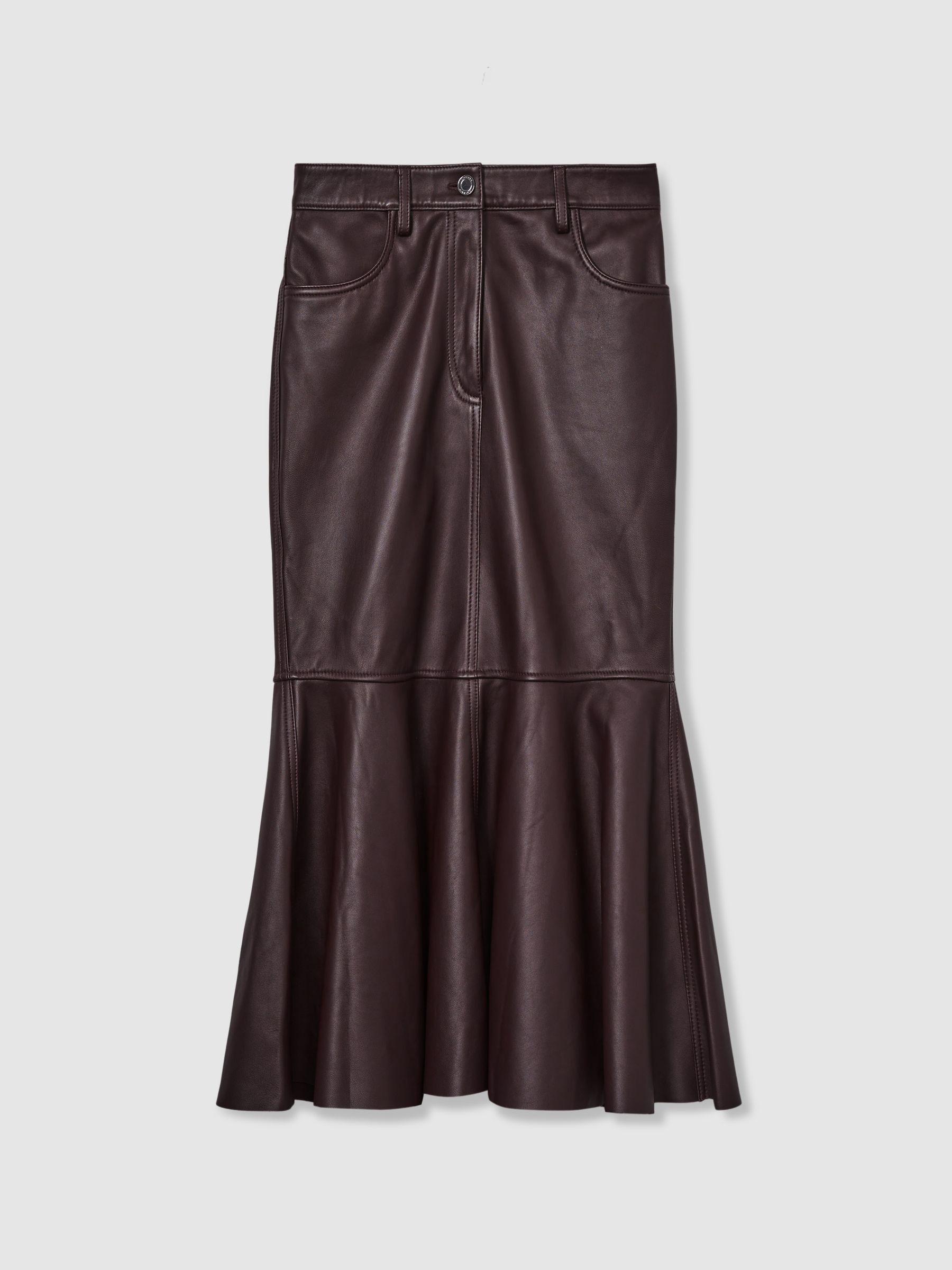 Atelier Leather Fluted Midi Skirt in Burgundy Product Image
