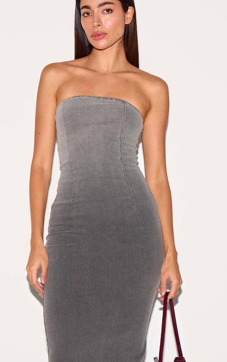Grey Ombre Stretch Denim Strapless Midaxi Dress Product Image