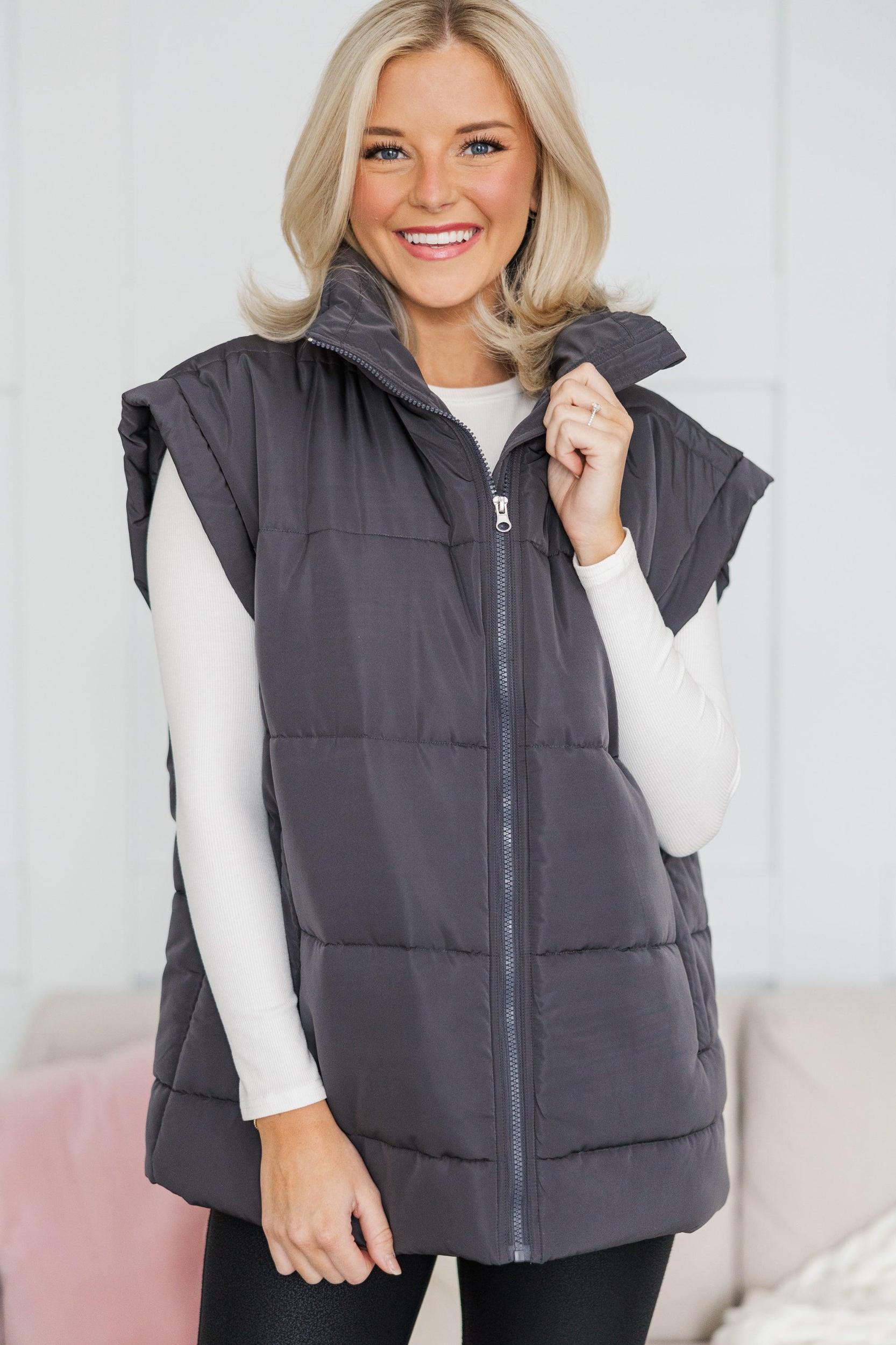 Make You Happy Charcoal Quilted Vest Female Product Image