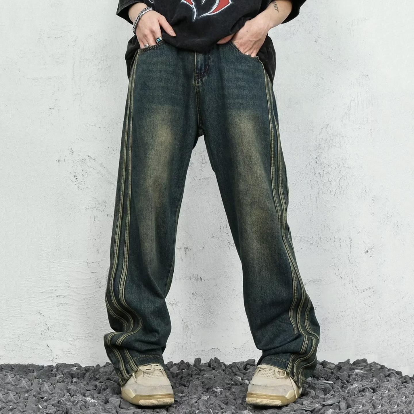 Sopula Unisex Men's Street Trend Wide Leg Straight Leg Washed Jeans Product Image