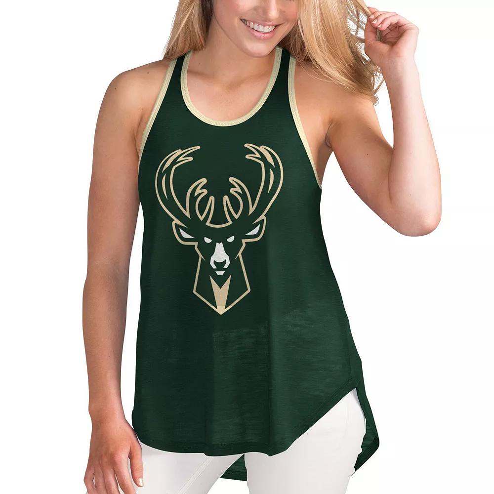 Women's G-III Sports by Carl Banks Hunter Green Milwaukee Bucks Showdown Scoop-Neck Racerback Tank Top, Size: Small, Team Product Image