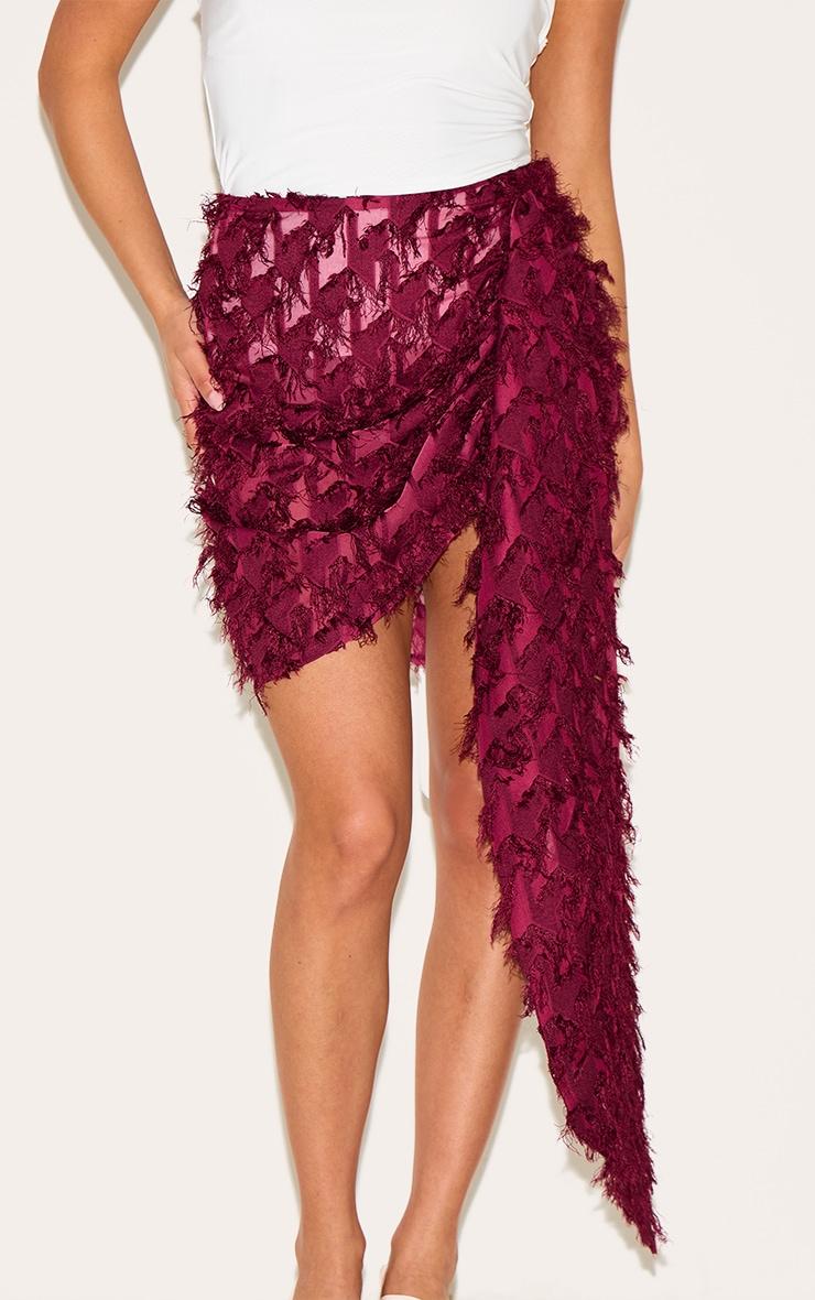 Petite Deep Red Textured Drape Side Mini Skirt Product Image