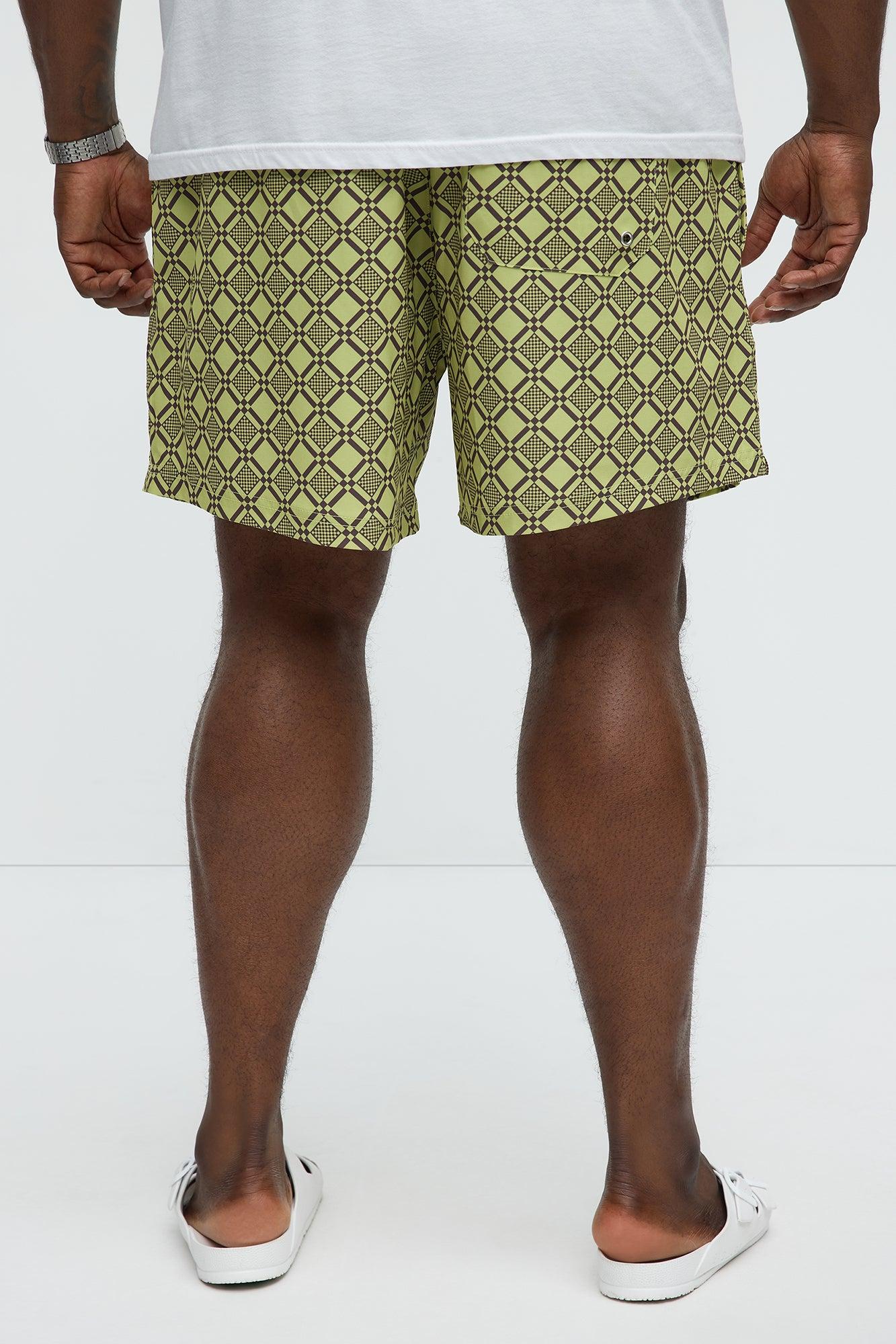 Checkered Mosaic Swim Mid Trunk - Green/combo Product Image
