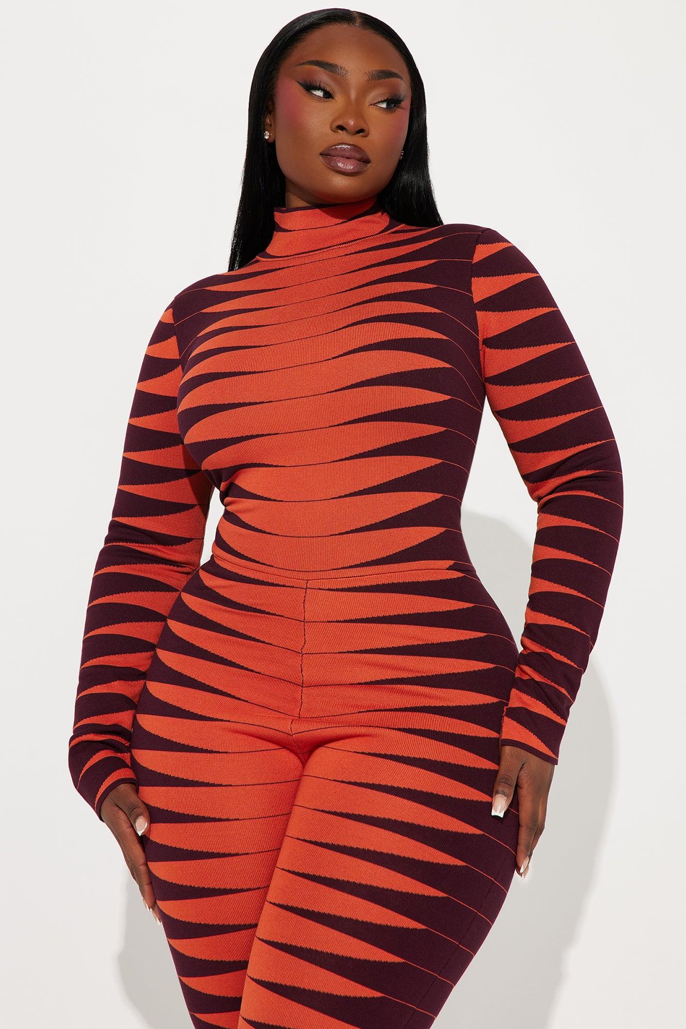 Made For Fun Sweater Jumpsuit - Rust/combo Female Product Image