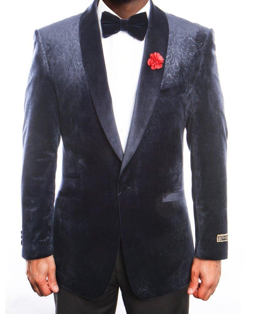 Empire Collection - Velvet Regular Fit Vintage Floral Blazer in Navy Product Image
