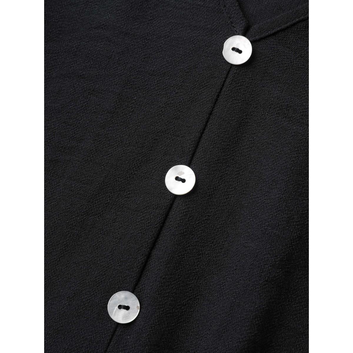 Plus Size Eyelet Hem Ruffled Neck Midi Dress Black Women Notched collar Short sleeve Curvy BloomChic 30/6X Product Image