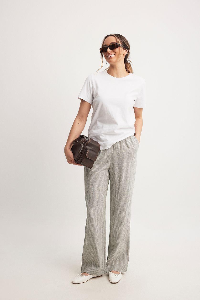 Striped Elastic Waist Linen Pants Product Image