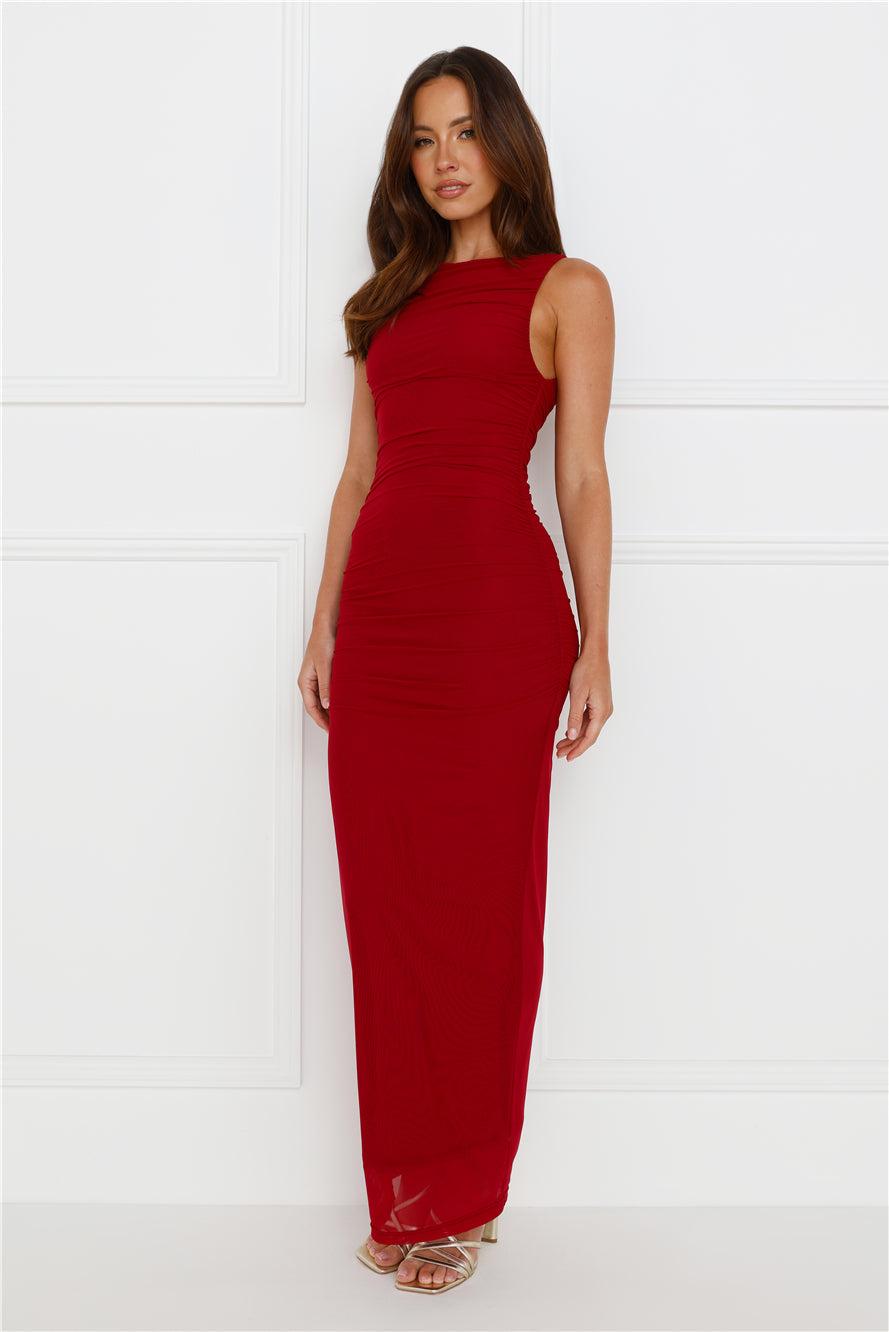 Designed Moments Mesh Maxi Dress Burgundy Product Image