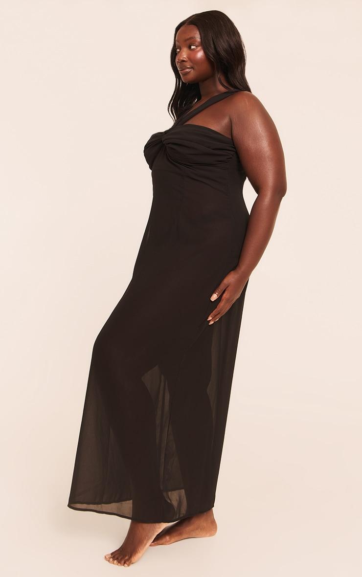 Plus Black Ruched Chiffon Maxi Beach Dress Product Image