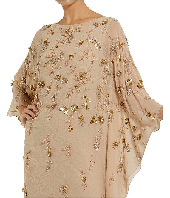 Mac Duggal Embellished Mesh Boat Neck Long Sleeve 3D Flower Caftan Gown Product Image